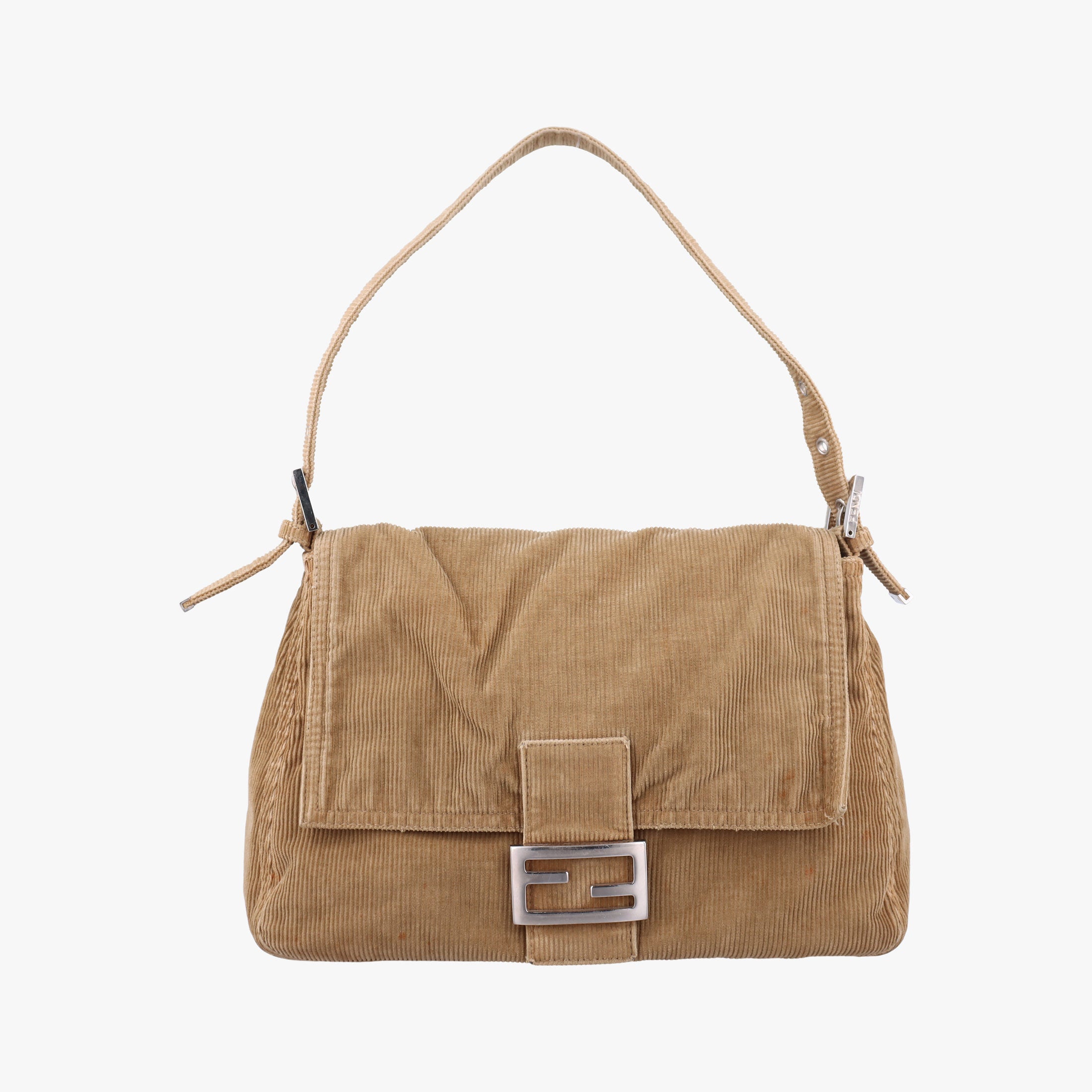 Pre-owned Fendi Mamma Baguette beige Corduroy 211126 shoulderbag | stylenewstar
