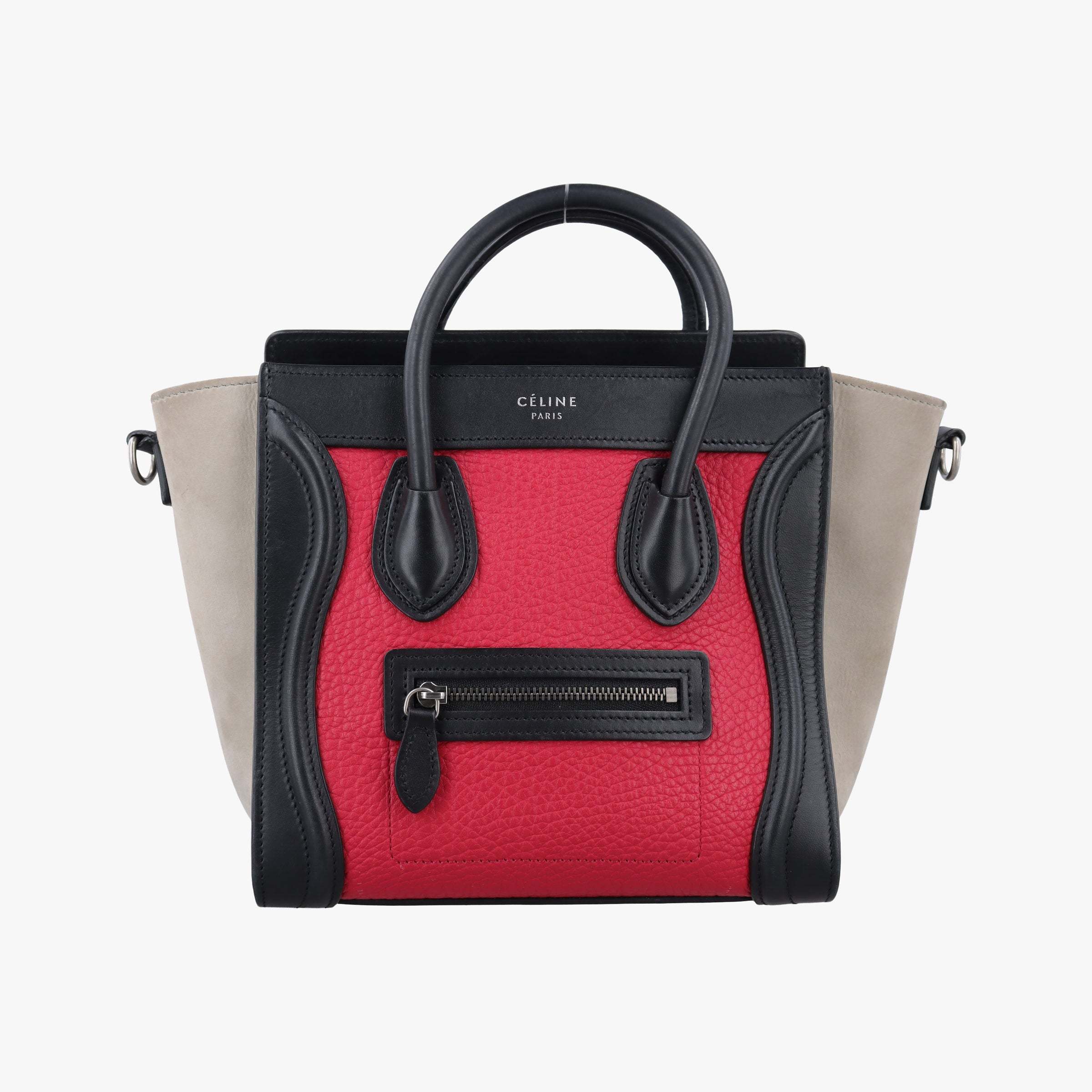 Vintage Celine luggage nano shopper Black×Red×Grey Leather×Suede  handbag | stylenewstar