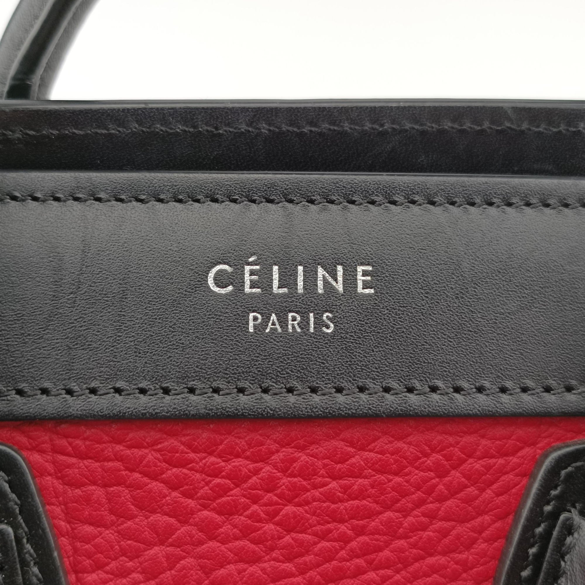 Vintage Celine luggage nano shopper Black×Red×Grey Leather×Suede  handbag | stylenewstar