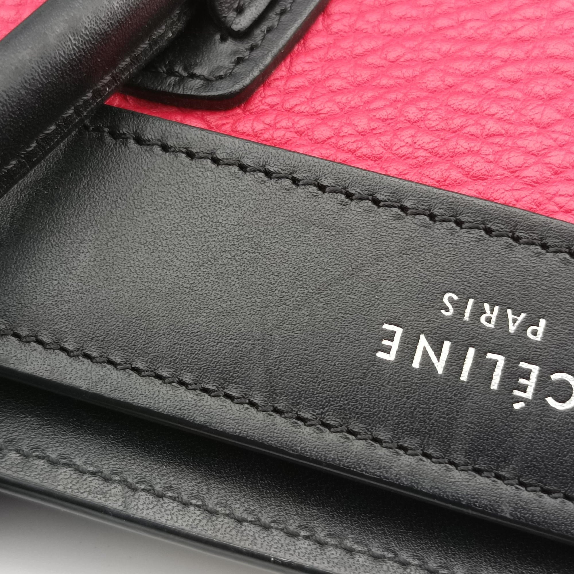 Vintage Celine luggage nano shopper Black×Red×Grey Leather×Suede  handbag | stylenewstar