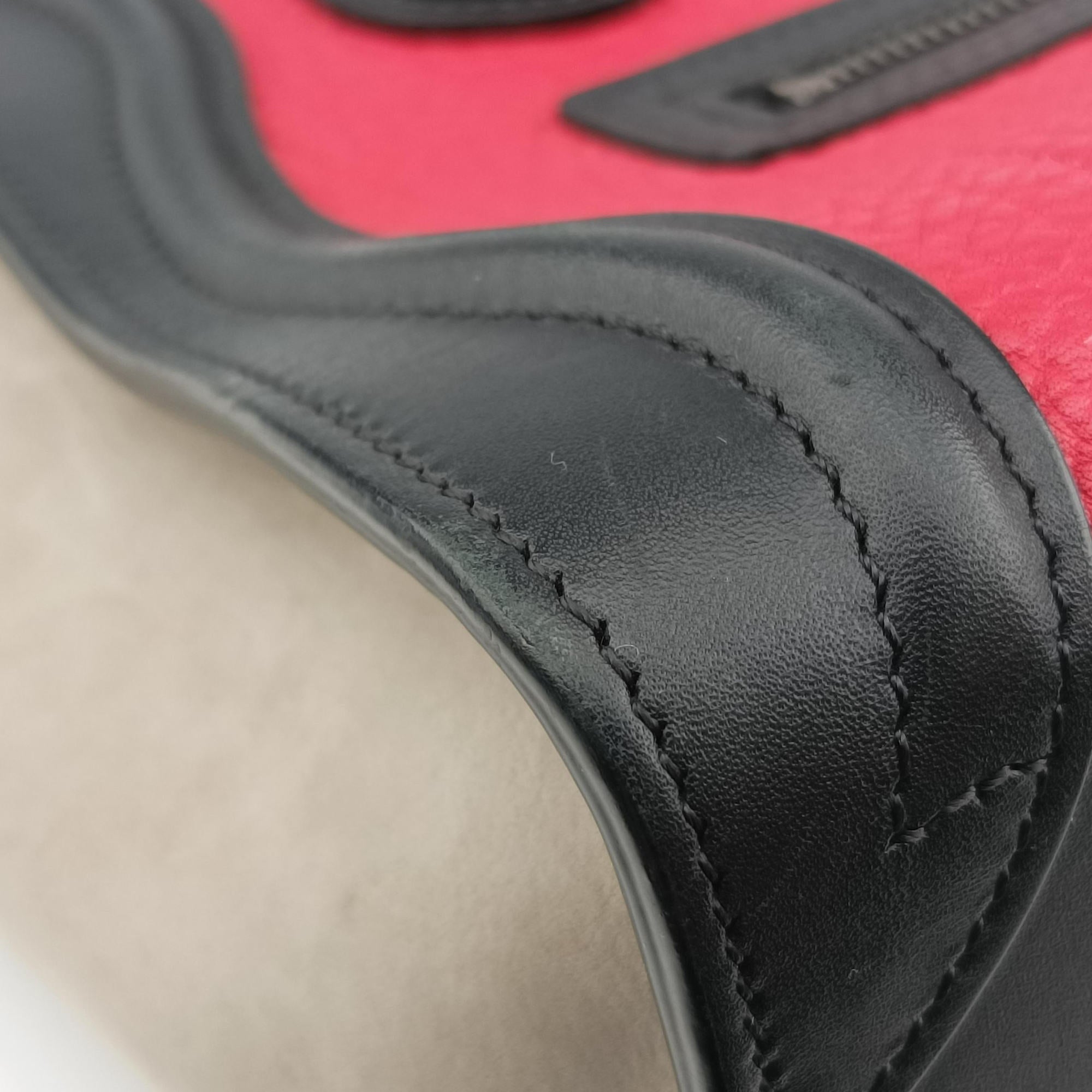 Vintage Celine luggage nano shopper Black×Red×Grey Leather×Suede  handbag | stylenewstar