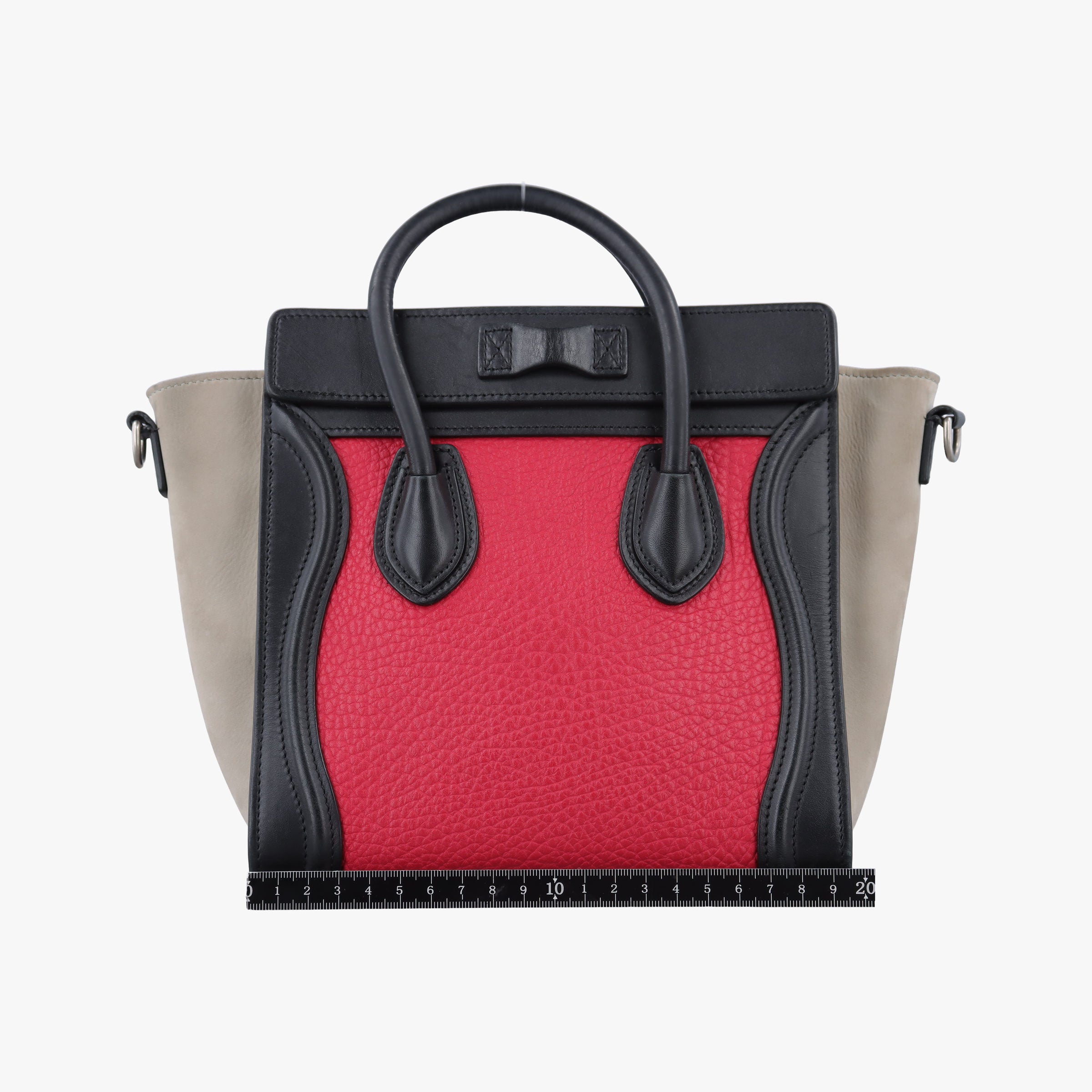 Vintage Celine luggage nano shopper Black×Red×Grey Leather×Suede  handbag | stylenewstar