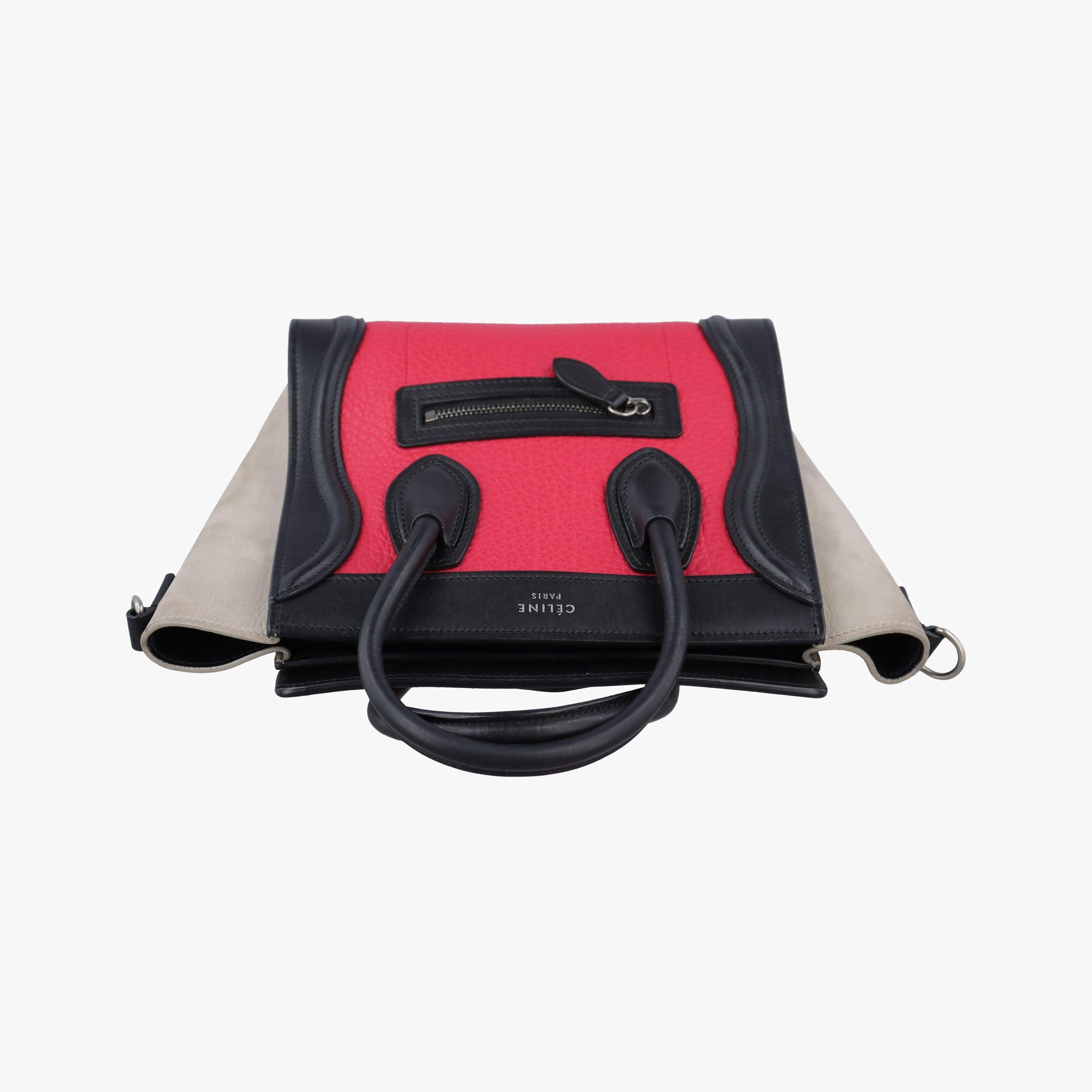 Vintage Celine luggage nano shopper Black×Red×Grey Leather×Suede  handbag | stylenewstar