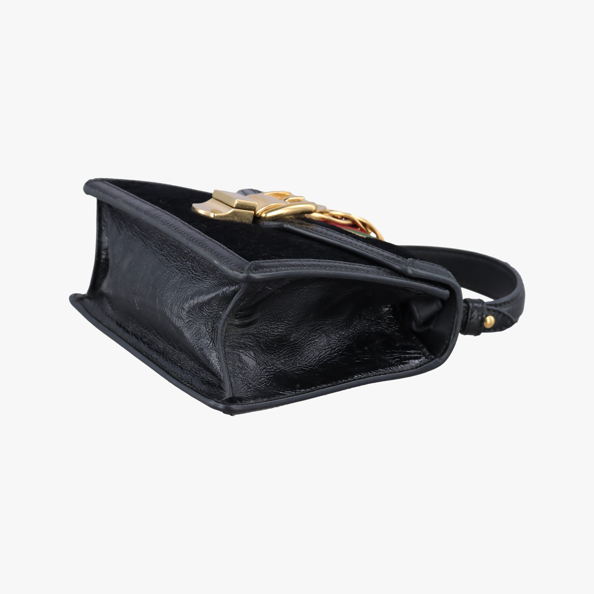 Pre-owned Gucci Sylvie Black×red×green velour×leather 470270 shoulderbag | stylenewstar