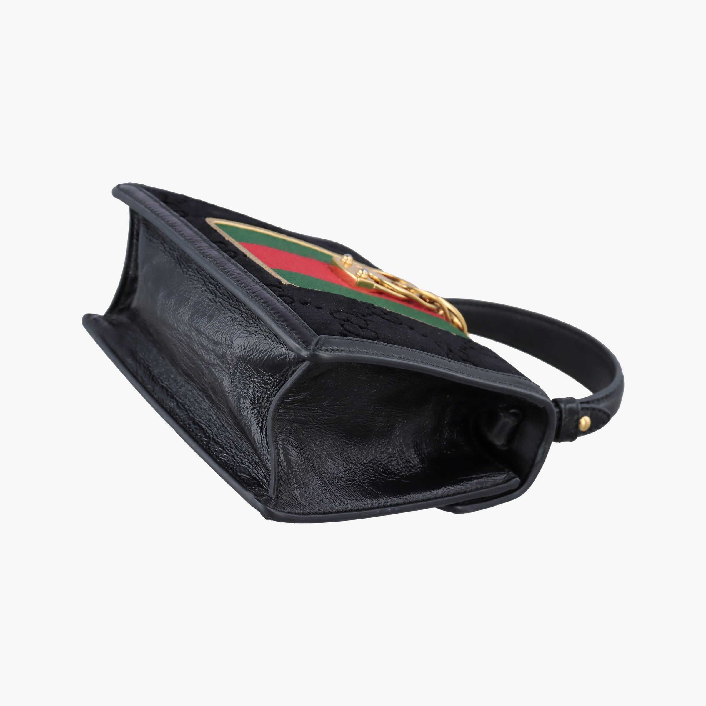 Pre-owned Gucci Sylvie Black×red×green velour×leather 470270 shoulderbag | stylenewstar