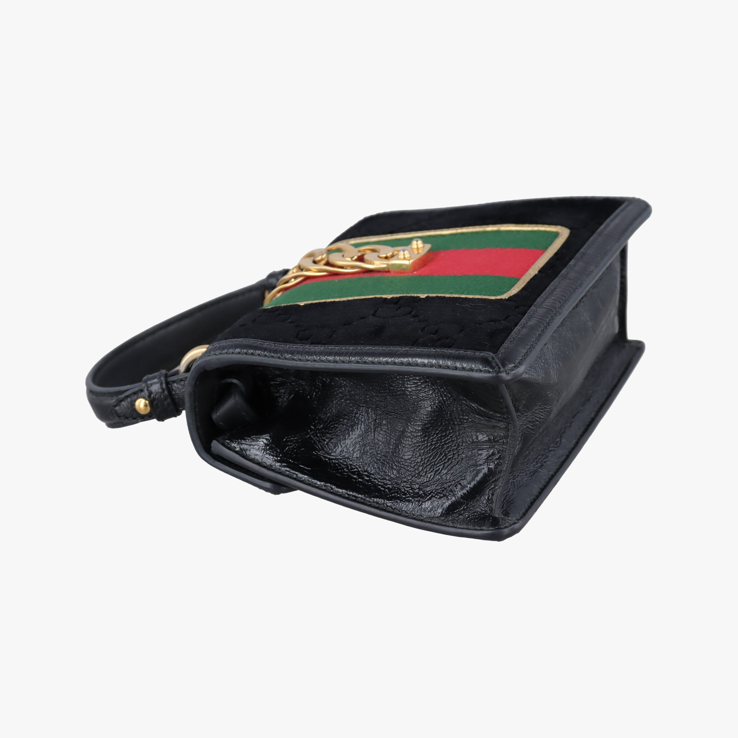 Pre-owned Gucci Sylvie Black×red×green velour×leather 470270 shoulderbag | stylenewstar