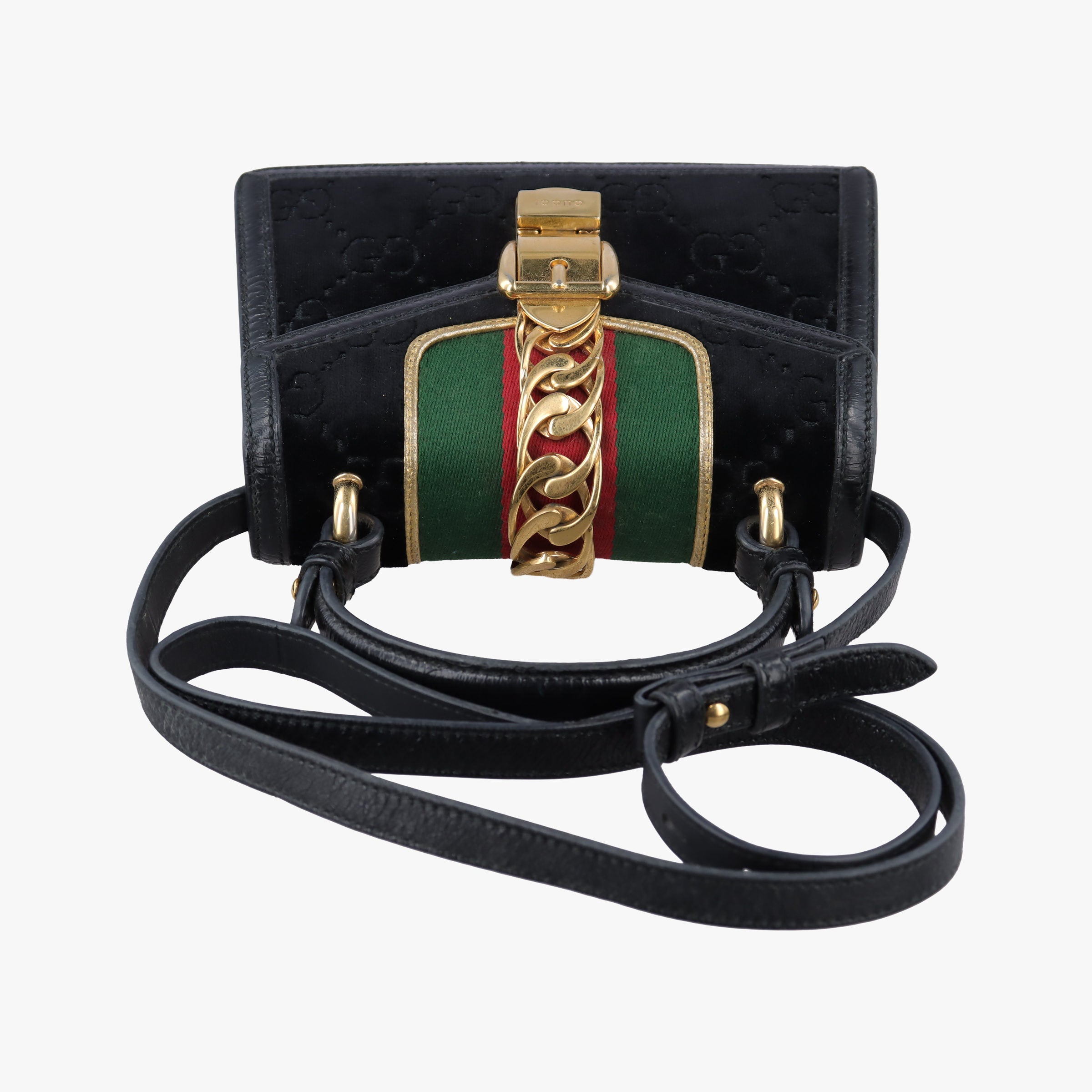 Pre-owned Gucci Sylvie Black×red×green velour×leather 470270 shoulderbag | stylenewstar