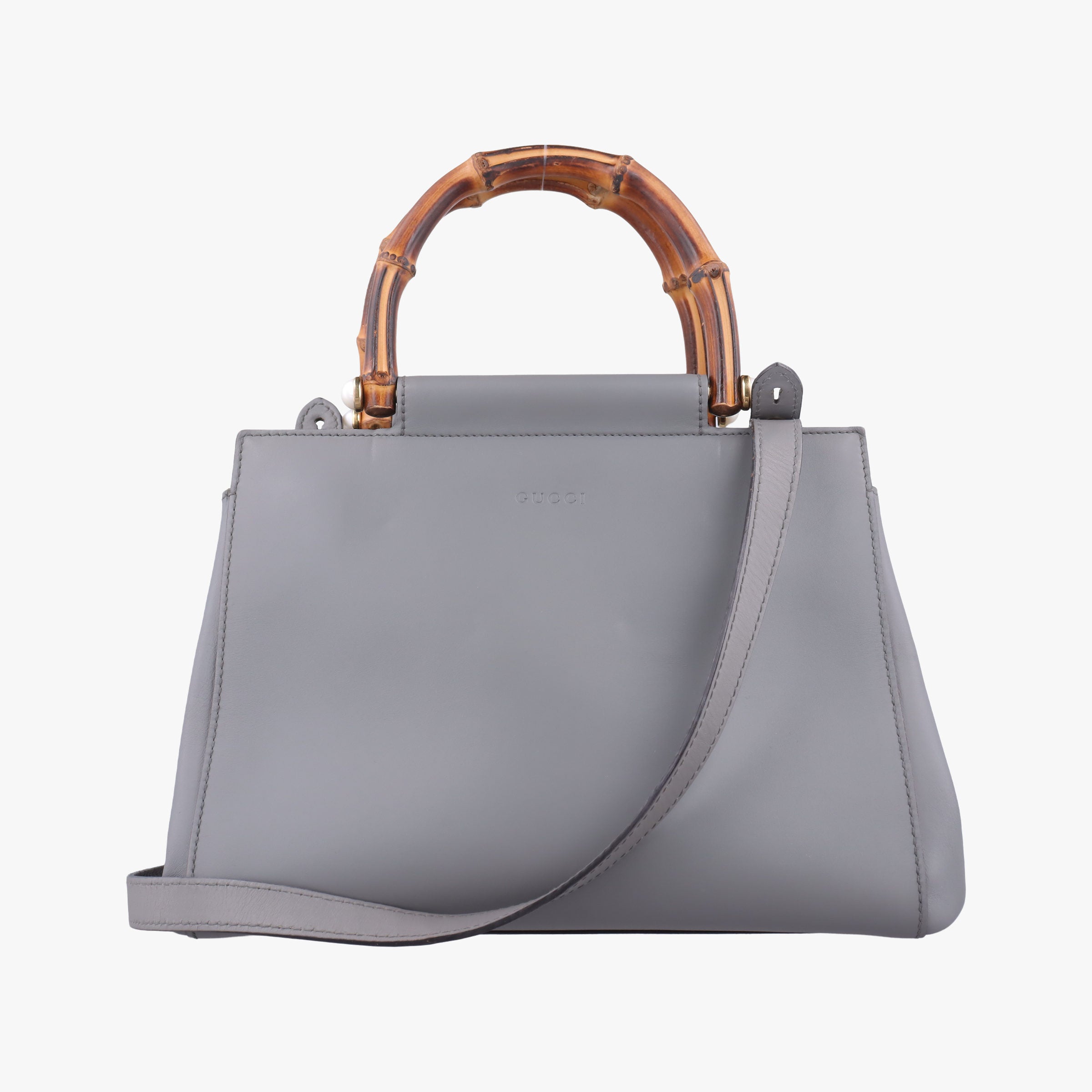 Pre-owned Gucci Bamboo Nymphaea Grey Leather 453767 shoulderbag | stylenewstar