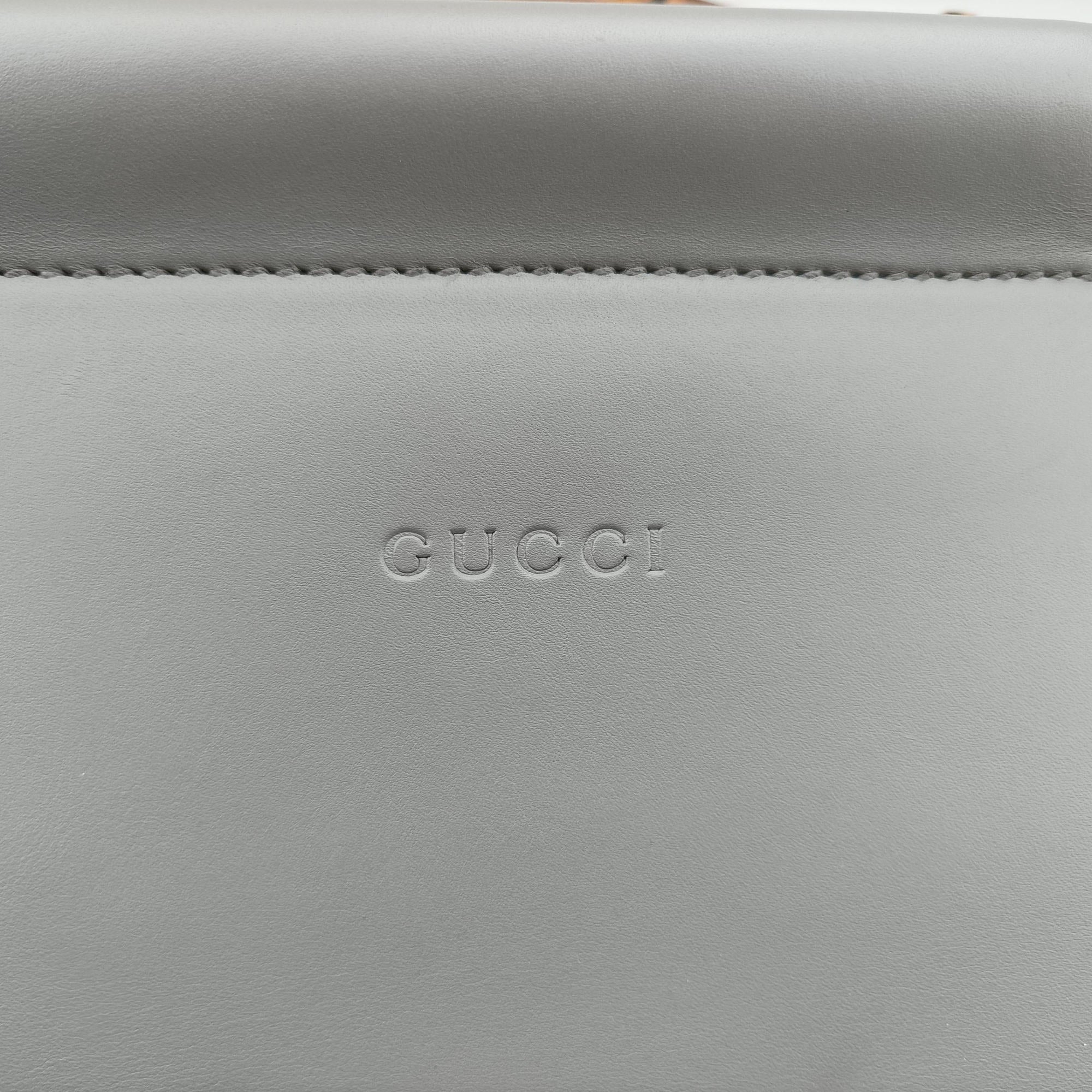 Pre-owned Gucci Bamboo Nymphaea Grey Leather 453767 shoulderbag | stylenewstar