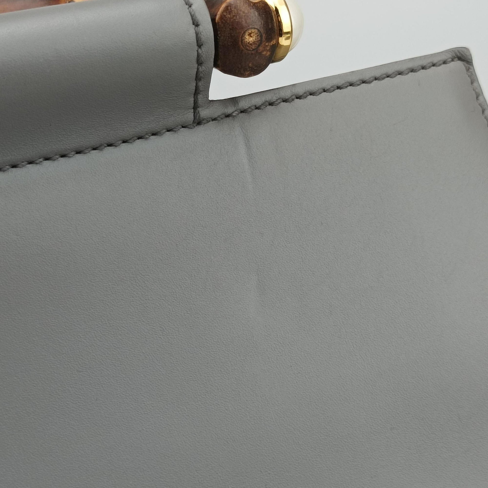 Pre-owned Gucci Bamboo Nymphaea Grey Leather 453767 shoulderbag | stylenewstar