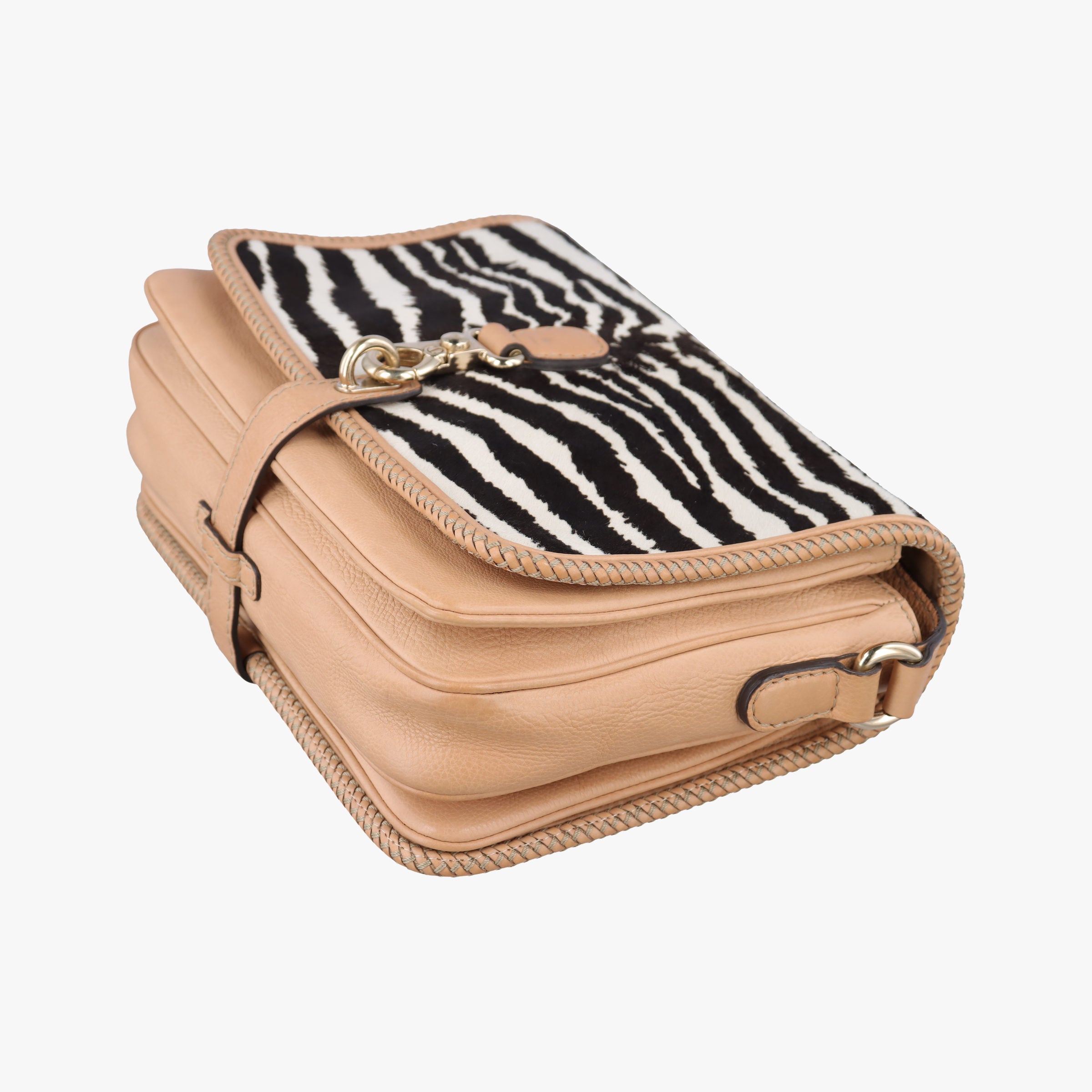 Pre-owned Gucci Marrakech zebra print Beige x Black x White ponyhair×leather 257024 shoulderbag | stylenewstar