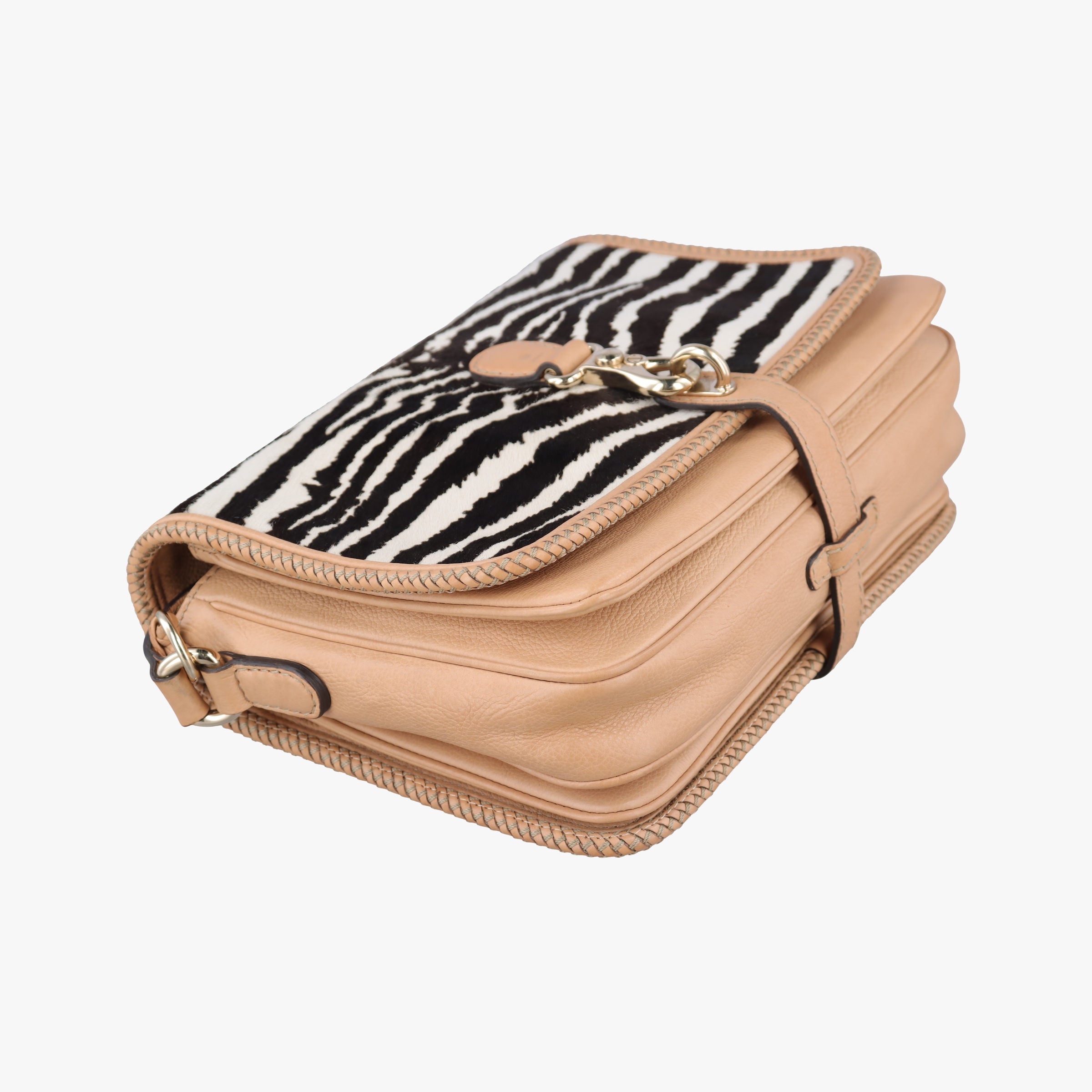 Pre-owned Gucci Marrakech zebra print Beige x Black x White ponyhair×leather 257024 shoulderbag | stylenewstar