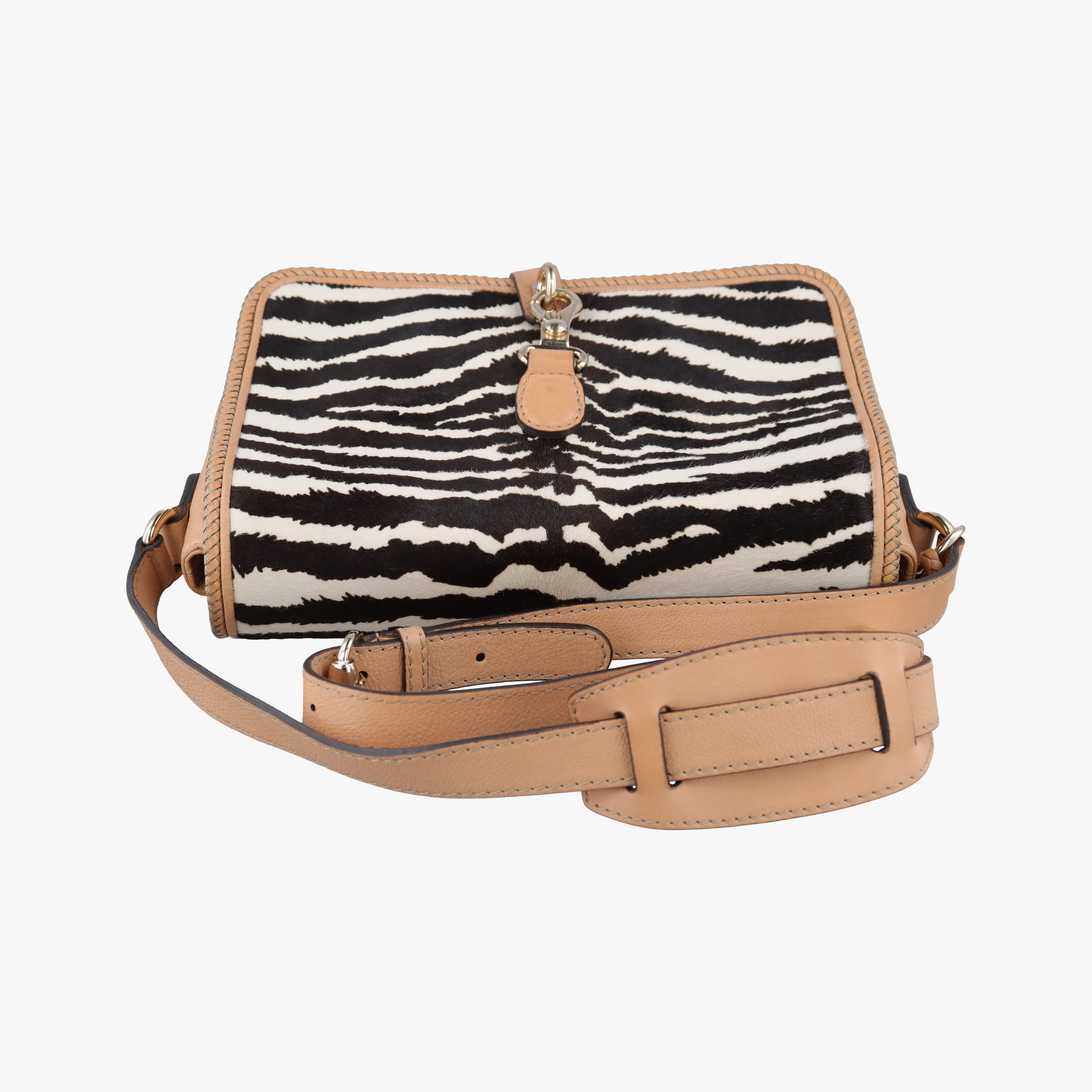 Pre-owned Gucci Marrakech zebra print Beige x Black x White ponyhair×leather 257024 shoulderbag | stylenewstar