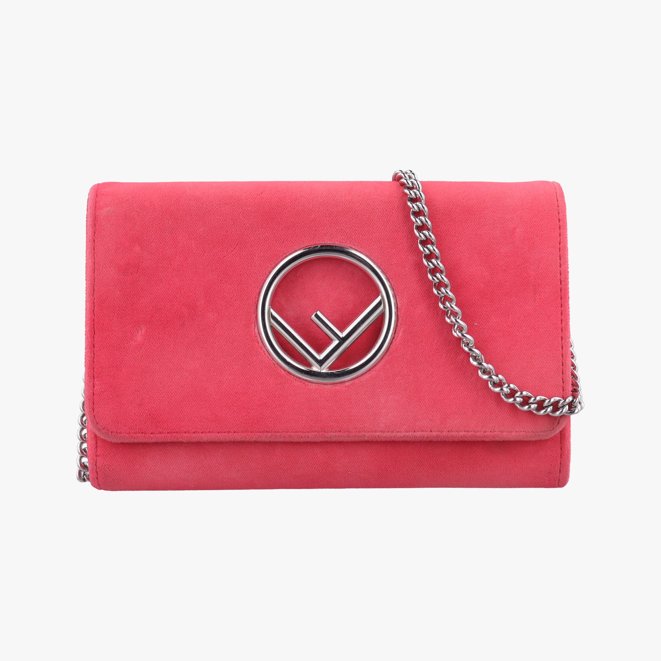 Pre-owned Fendi Kan I F Logo Pink velour 8BS012 shoulderbag | stylenewstar