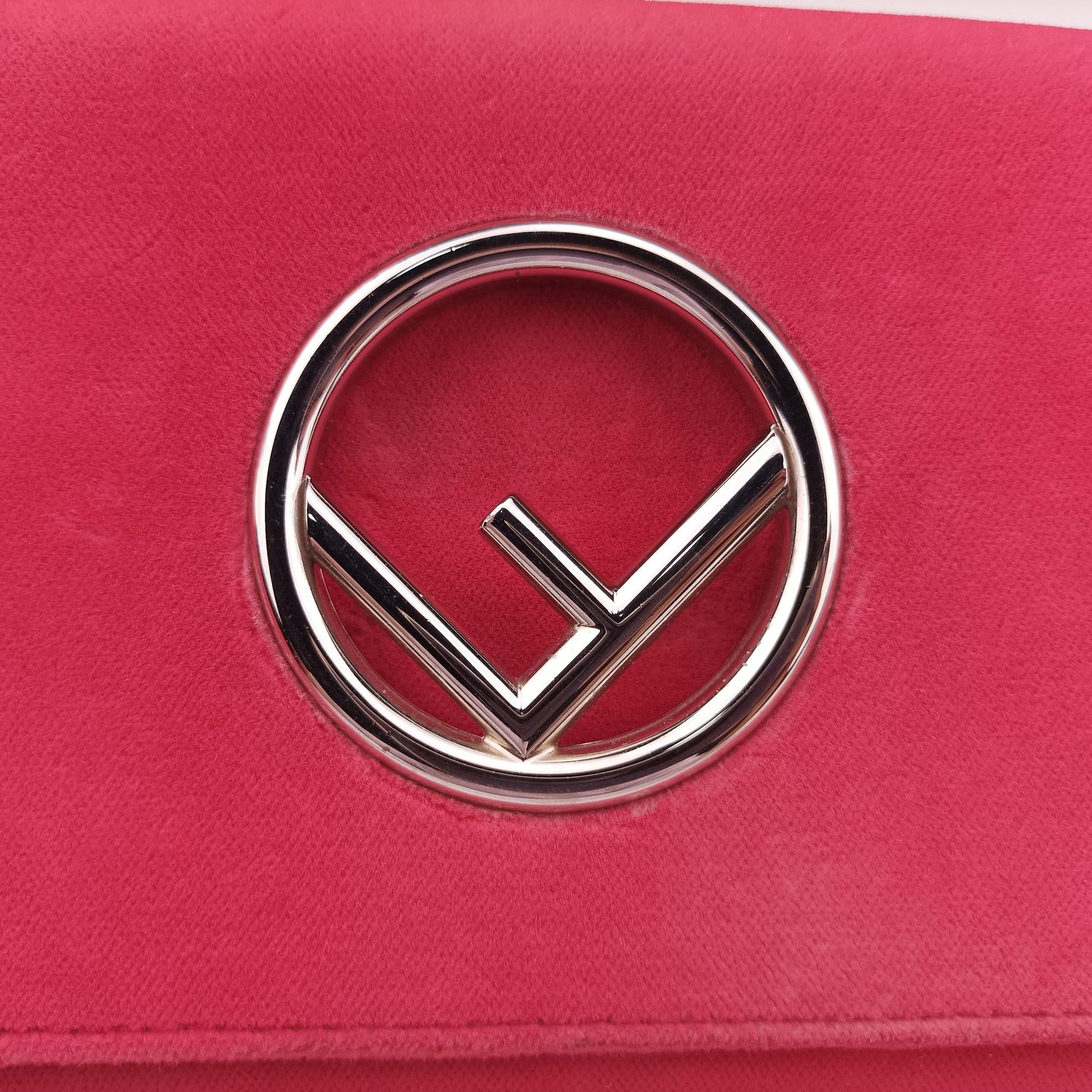 Pre-owned Fendi Kan I F Logo Pink velour 8BS012 shoulderbag | stylenewstar