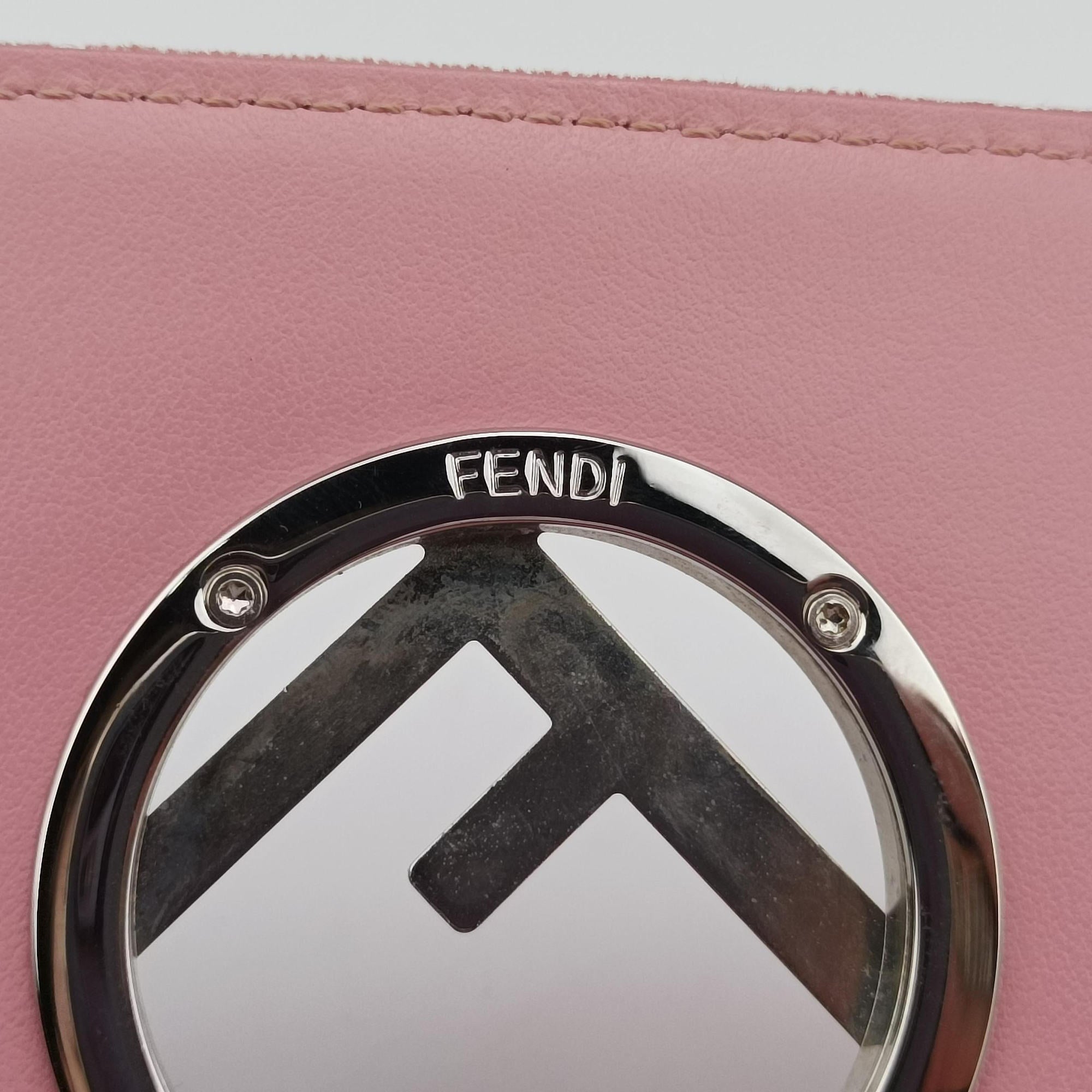 Pre-owned Fendi Kan I F Logo Pink velour 8BS012 shoulderbag | stylenewstar