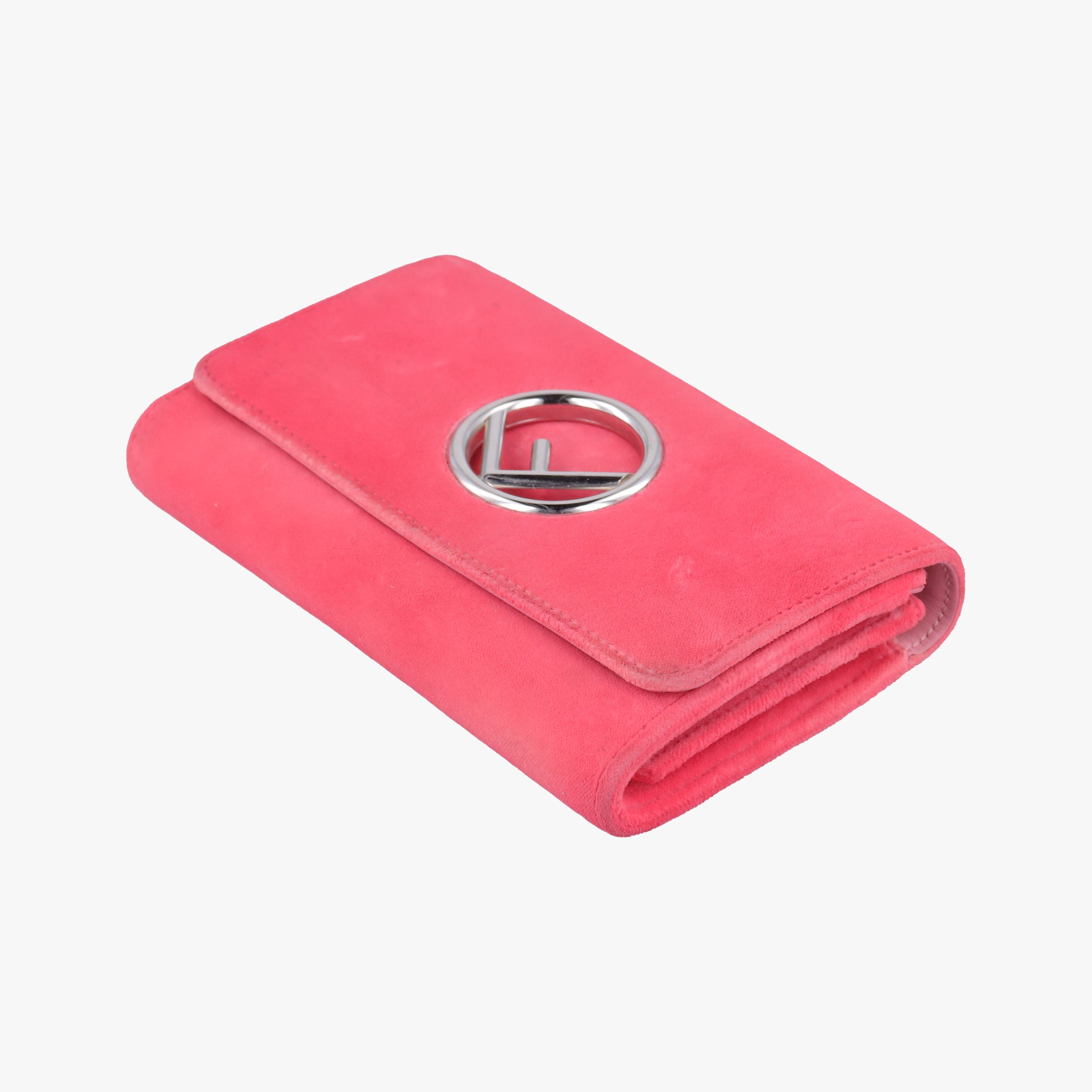 Pre-owned Fendi Kan I F Logo Pink velour 8BS012 shoulderbag | stylenewstar