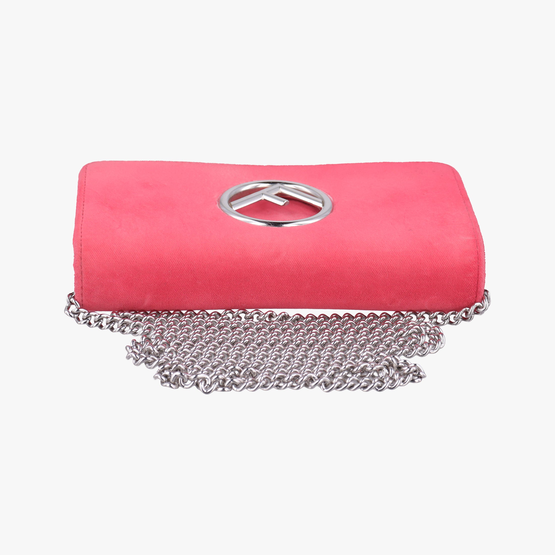 Pre-owned Fendi Kan I F Logo Pink velour 8BS012 shoulderbag | stylenewstar