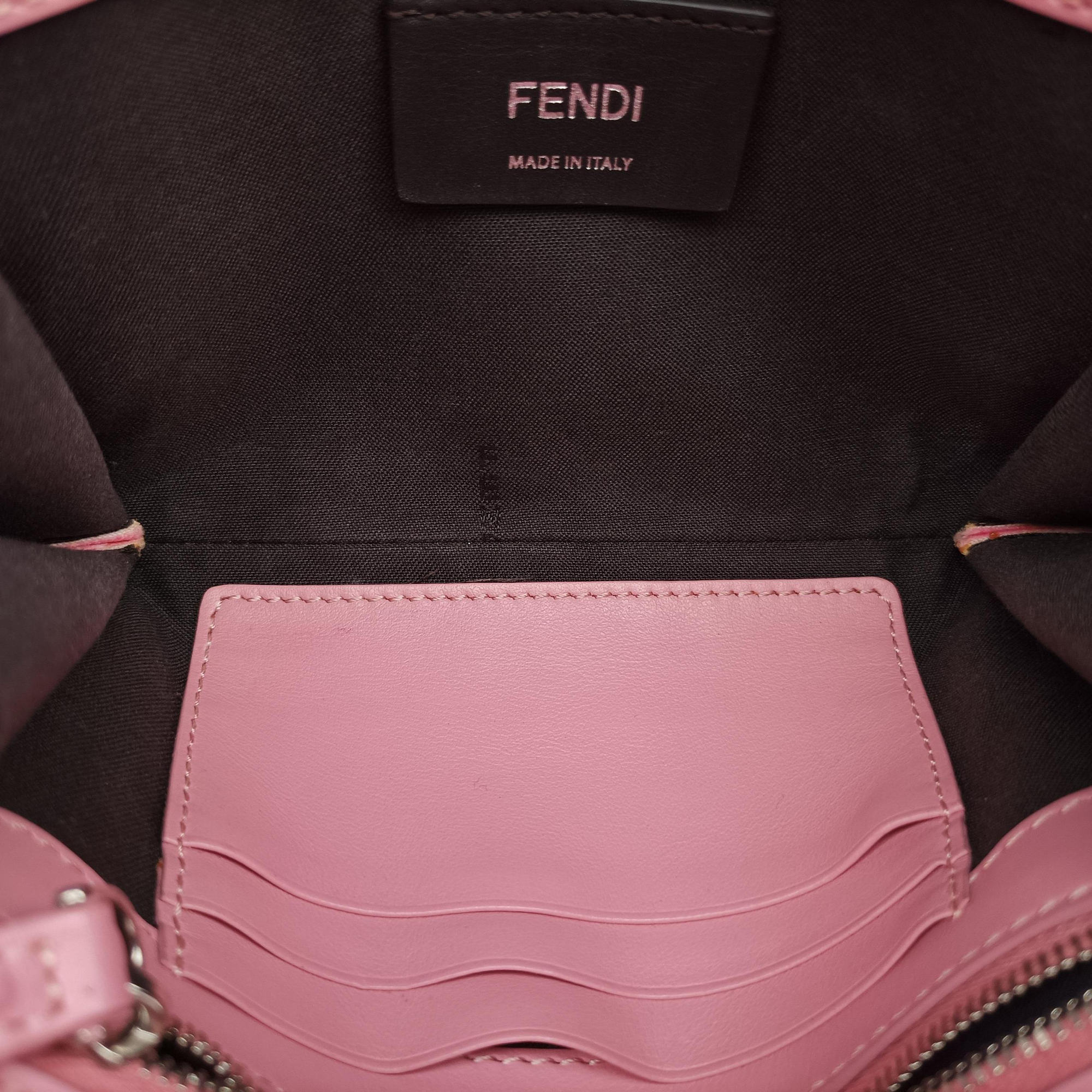 Pre-owned Fendi Kan I F Logo Pink velour 8BS012 shoulderbag | stylenewstar