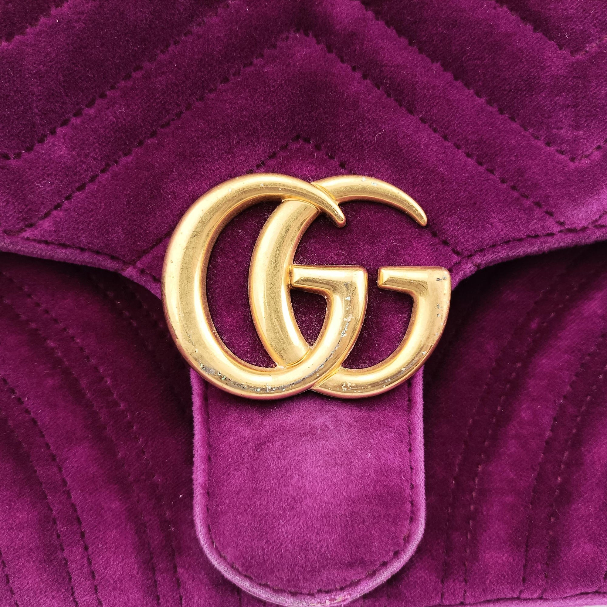 Pre-owned Gucci GG Marmont Purple velour 443497 shoulderbag | stylenewstar