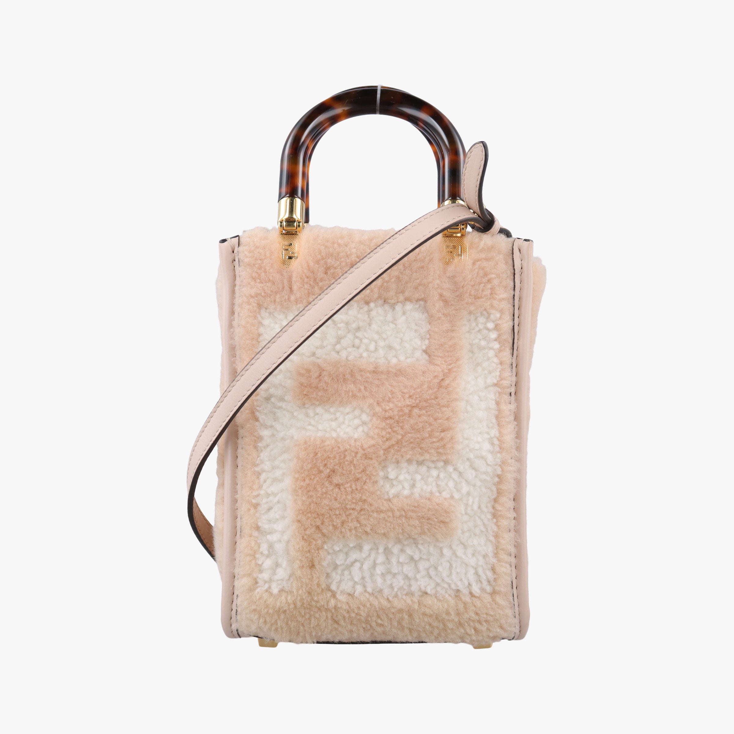 Secondhand Fendi SUNSHINE SHOPPER beige×Multicolour fur×leather 8BS051 shoulderbag | stylenewstar