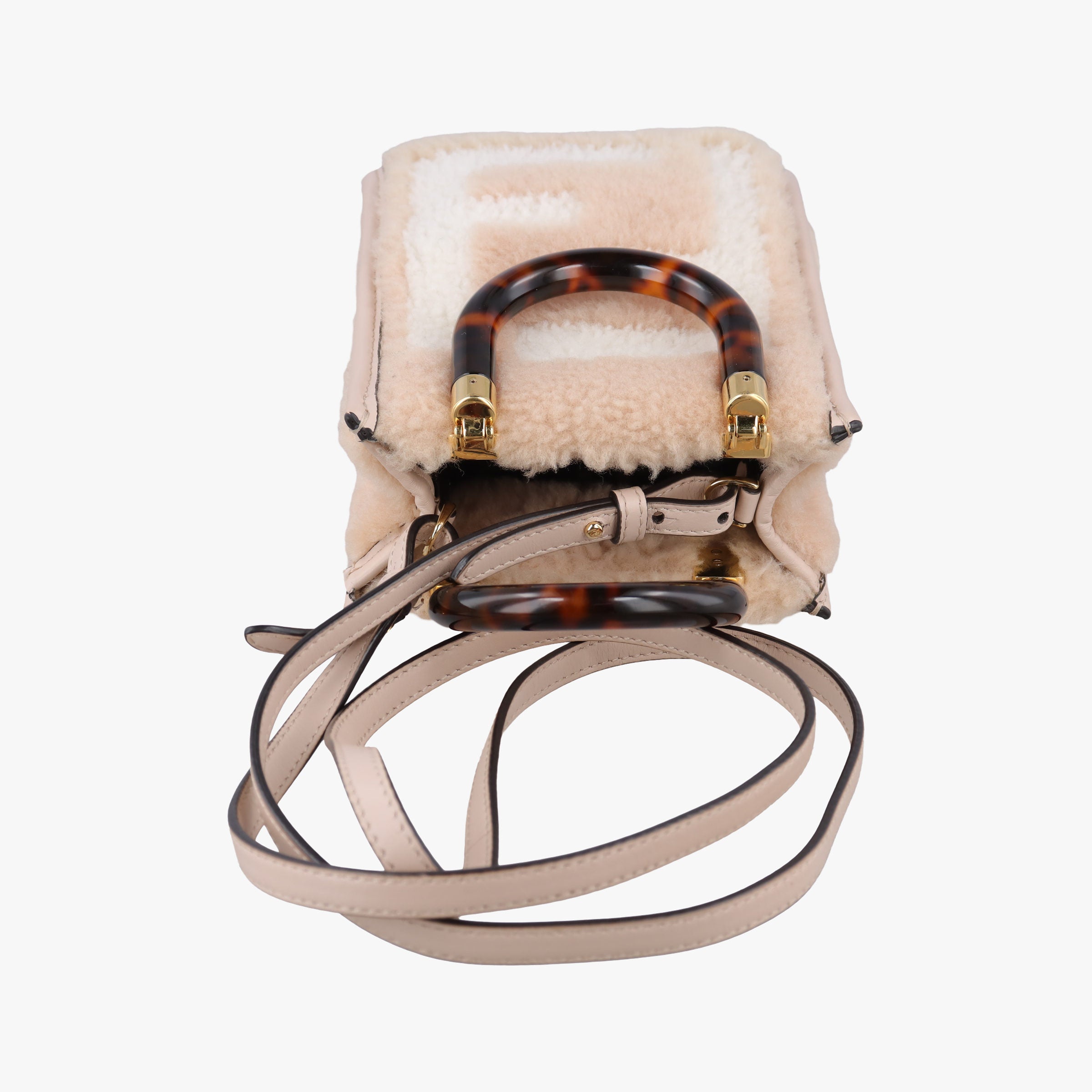 Secondhand Fendi SUNSHINE SHOPPER beige×Multicolour fur×leather 8BS051 shoulderbag | stylenewstar