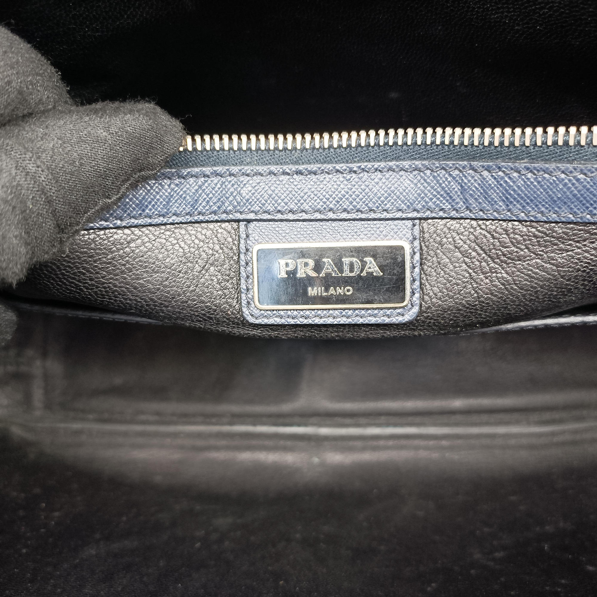Pre-owned Prada Push-Lock Briefcases Navy Saffiano Leather  handbag | stylenewstar