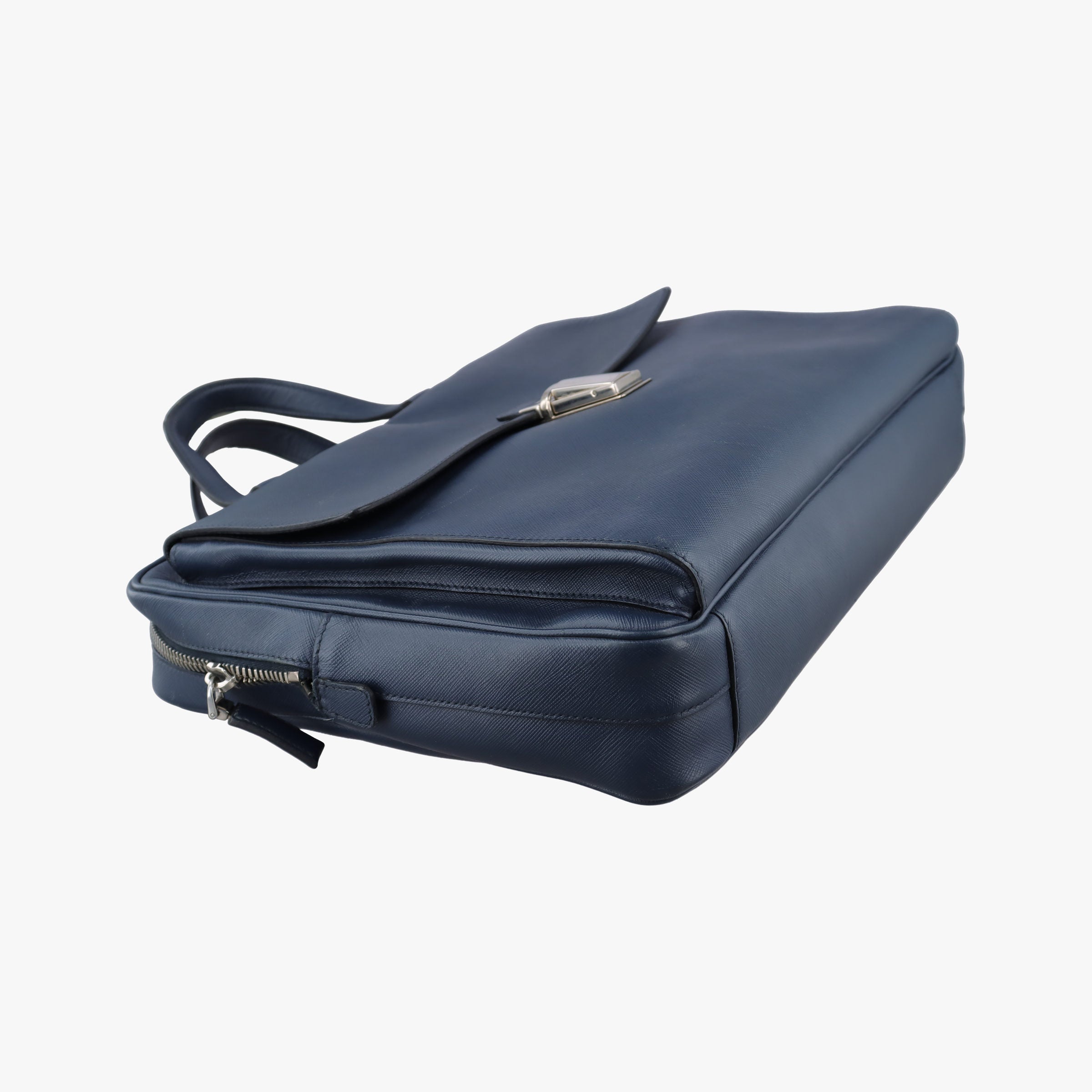 Pre-owned Prada Push-Lock Briefcases Navy Saffiano Leather  handbag | stylenewstar