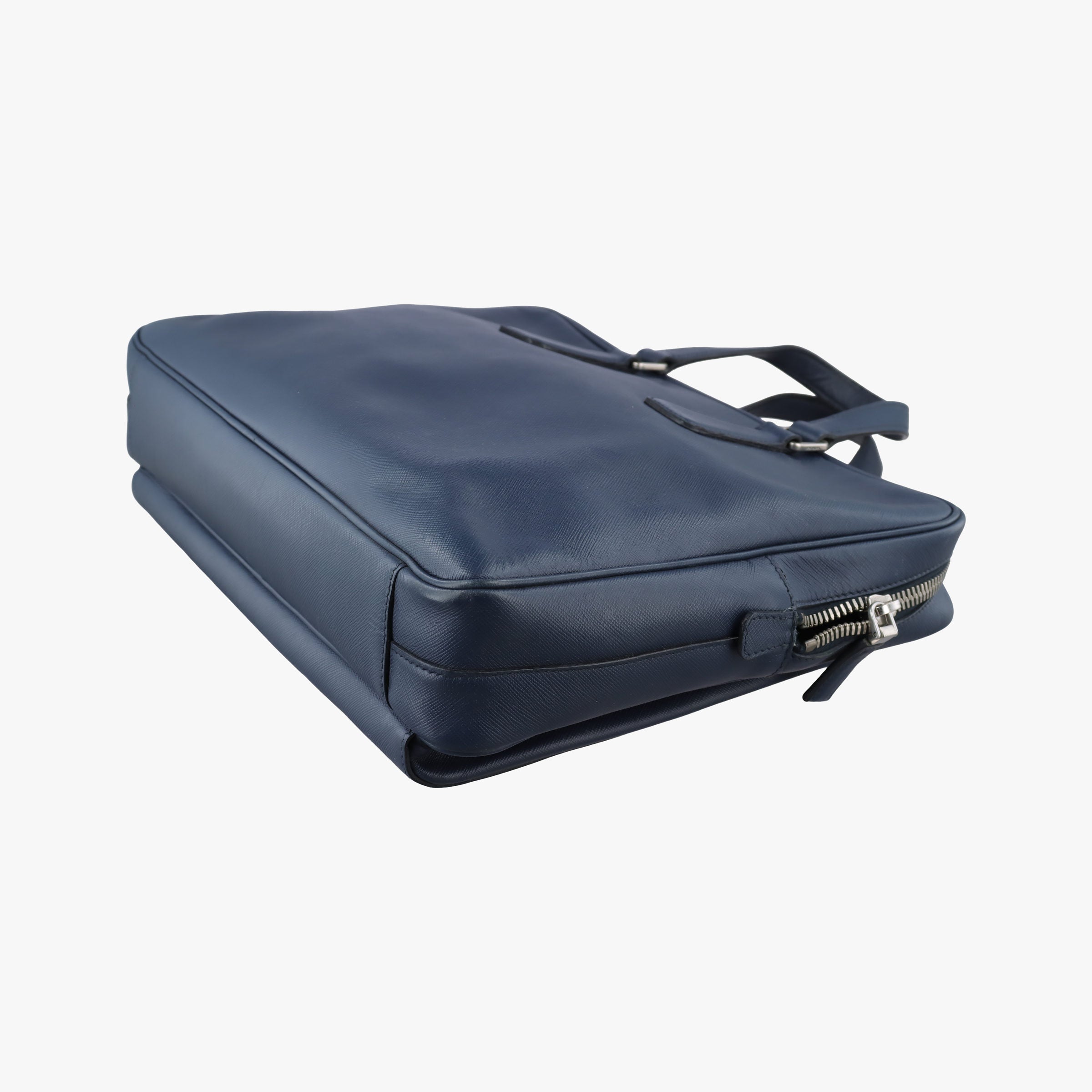 Pre-owned Prada Push-Lock Briefcases Navy Saffiano Leather  handbag | stylenewstar