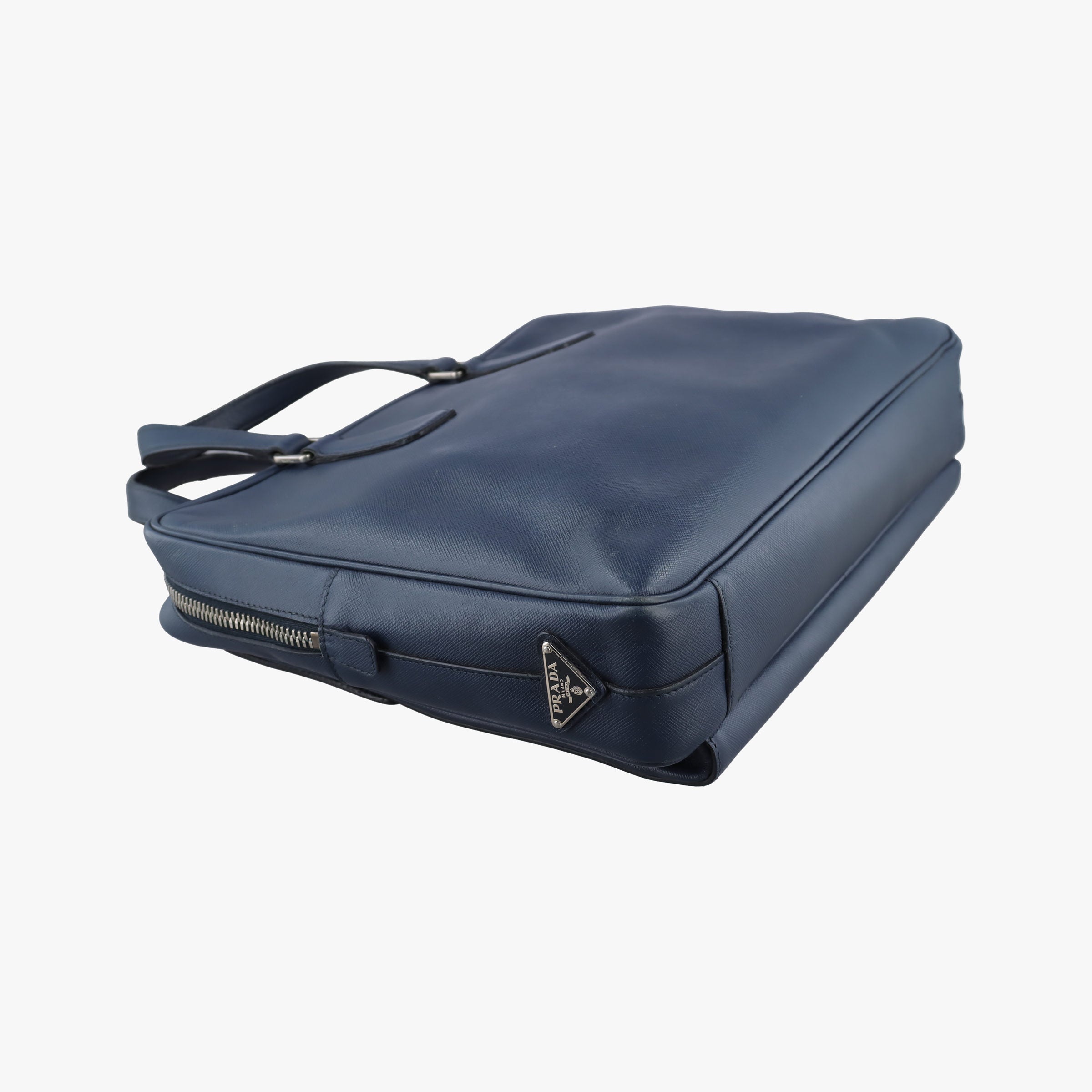 Pre-owned Prada Push-Lock Briefcases Navy Saffiano Leather  handbag | stylenewstar