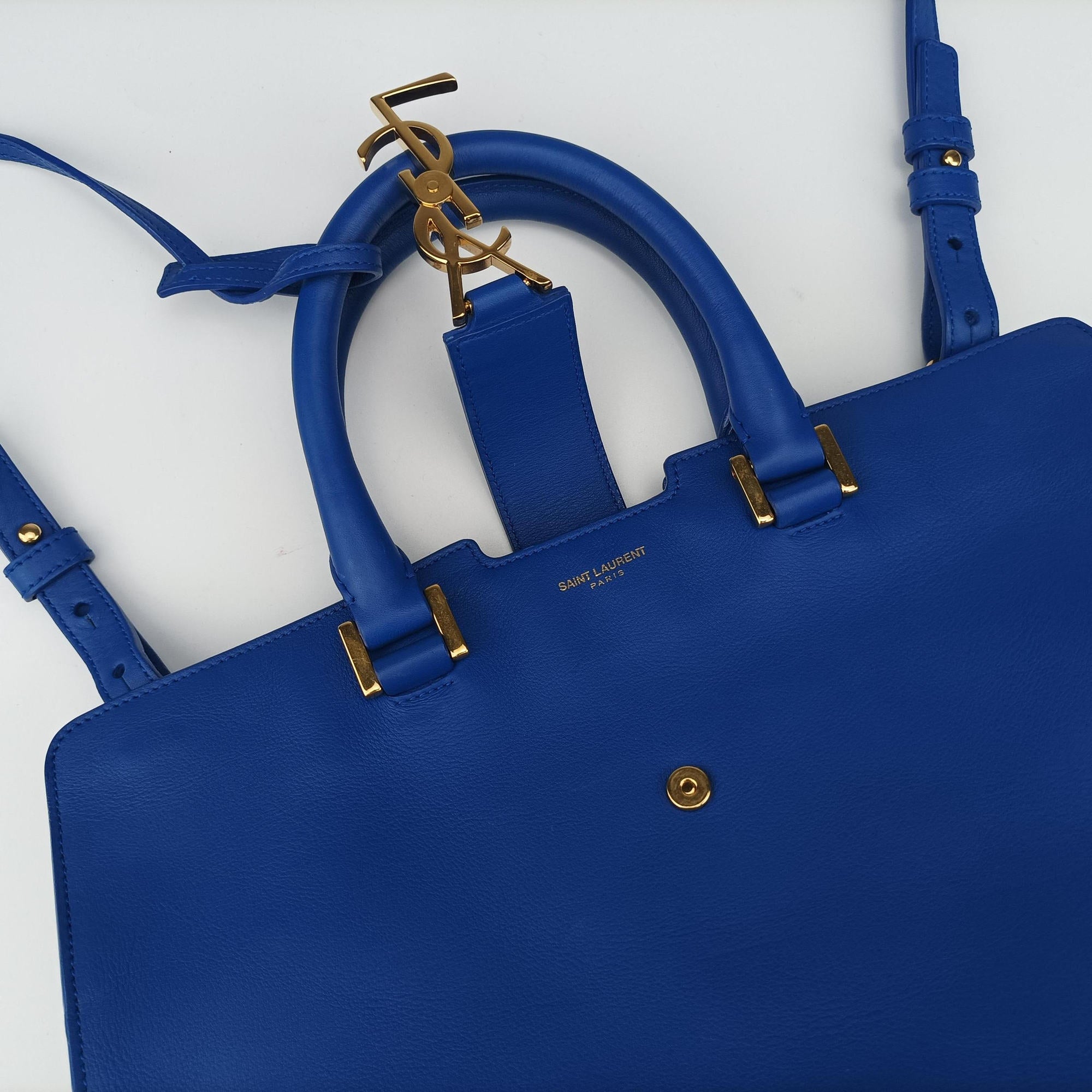 Vintage Yves Saint Laurent BABY CABAS Blue Leather 394461 shoulderbag | stylenewstar