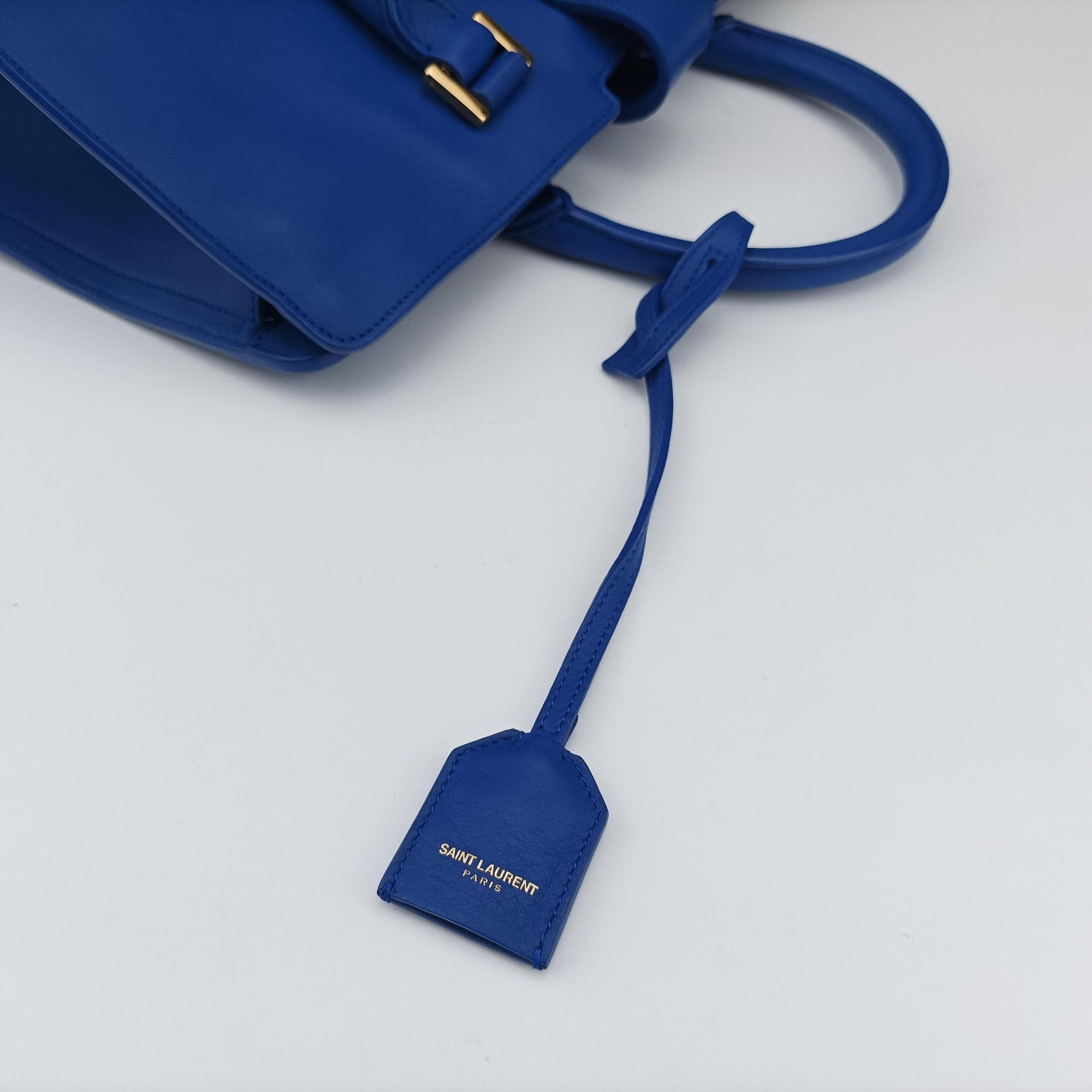 Vintage Yves Saint Laurent BABY CABAS Blue Leather 394461 shoulderbag | stylenewstar