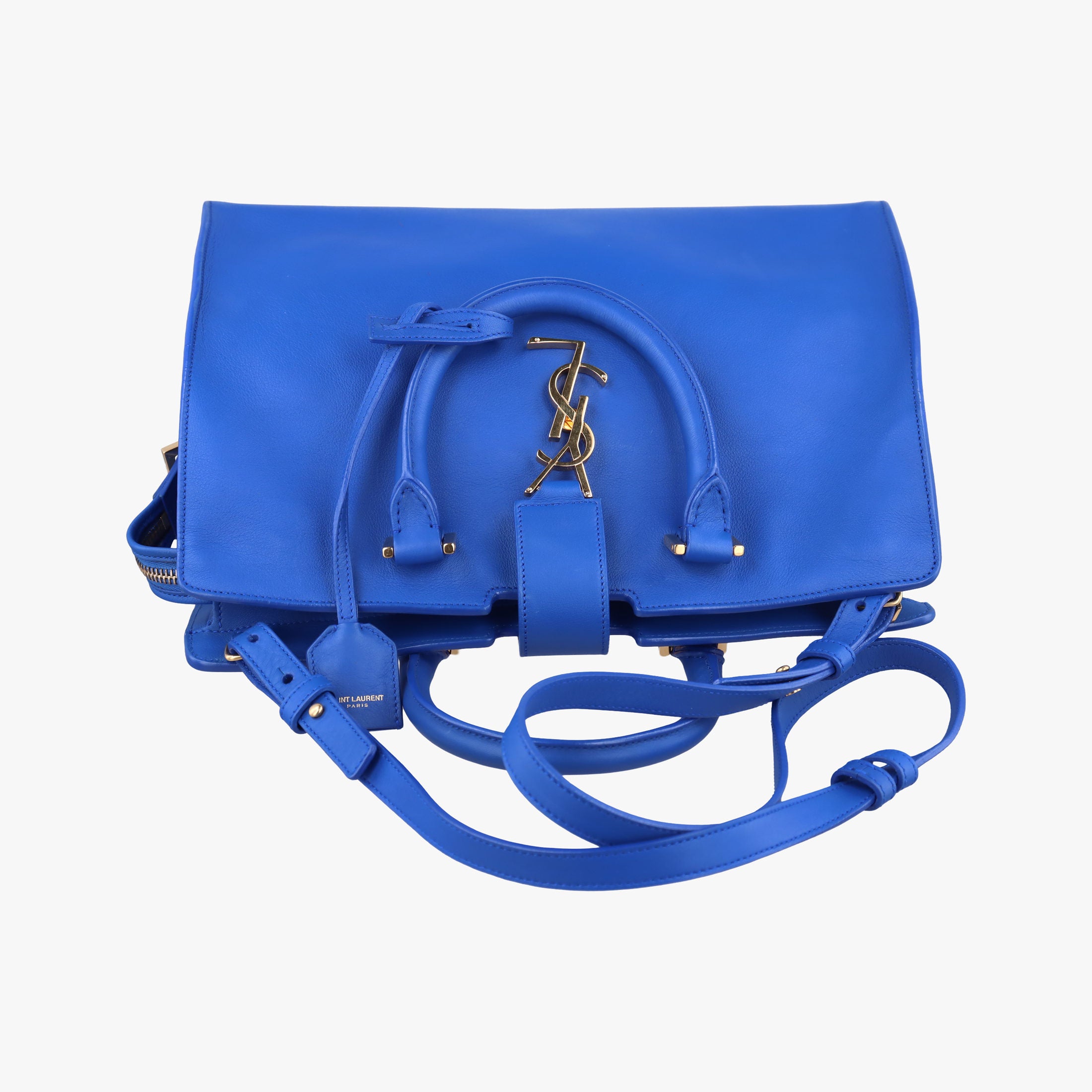 Vintage Yves Saint Laurent BABY CABAS Blue Leather 394461 shoulderbag | stylenewstar