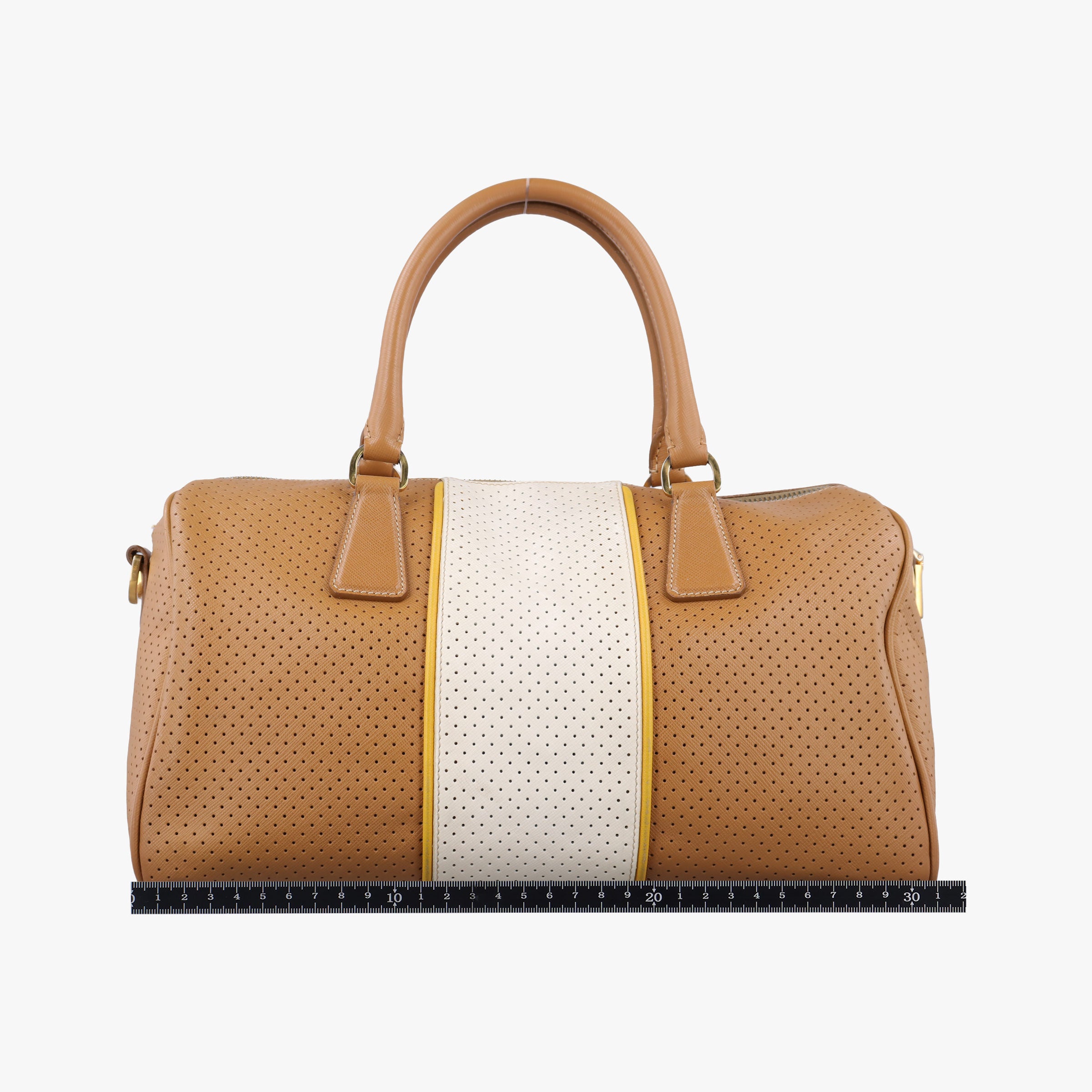 Pre-owned Prada Fori Boston Beige × White leather BL0649 handbag | stylenewstar