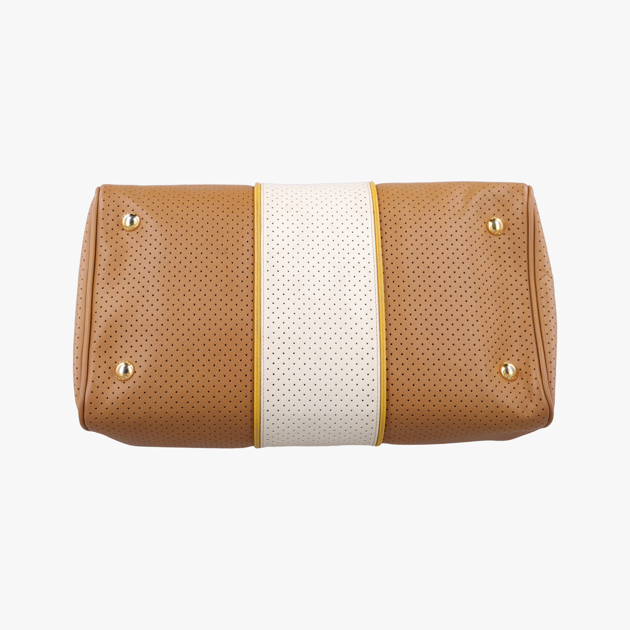 Pre-owned Prada Fori Boston Beige × White leather BL0649 handbag | stylenewstar