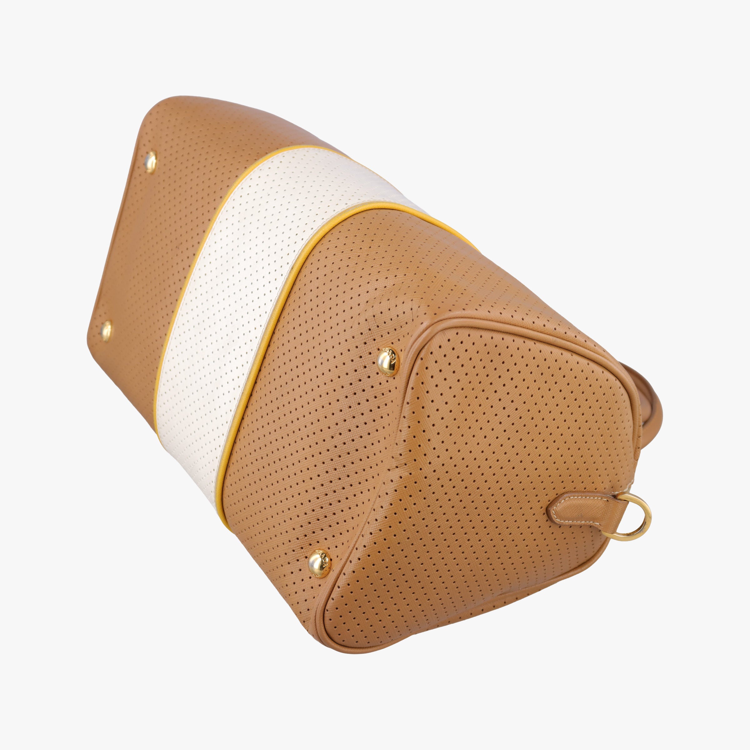 Pre-owned Prada Fori Boston Beige × White leather BL0649 handbag | stylenewstar