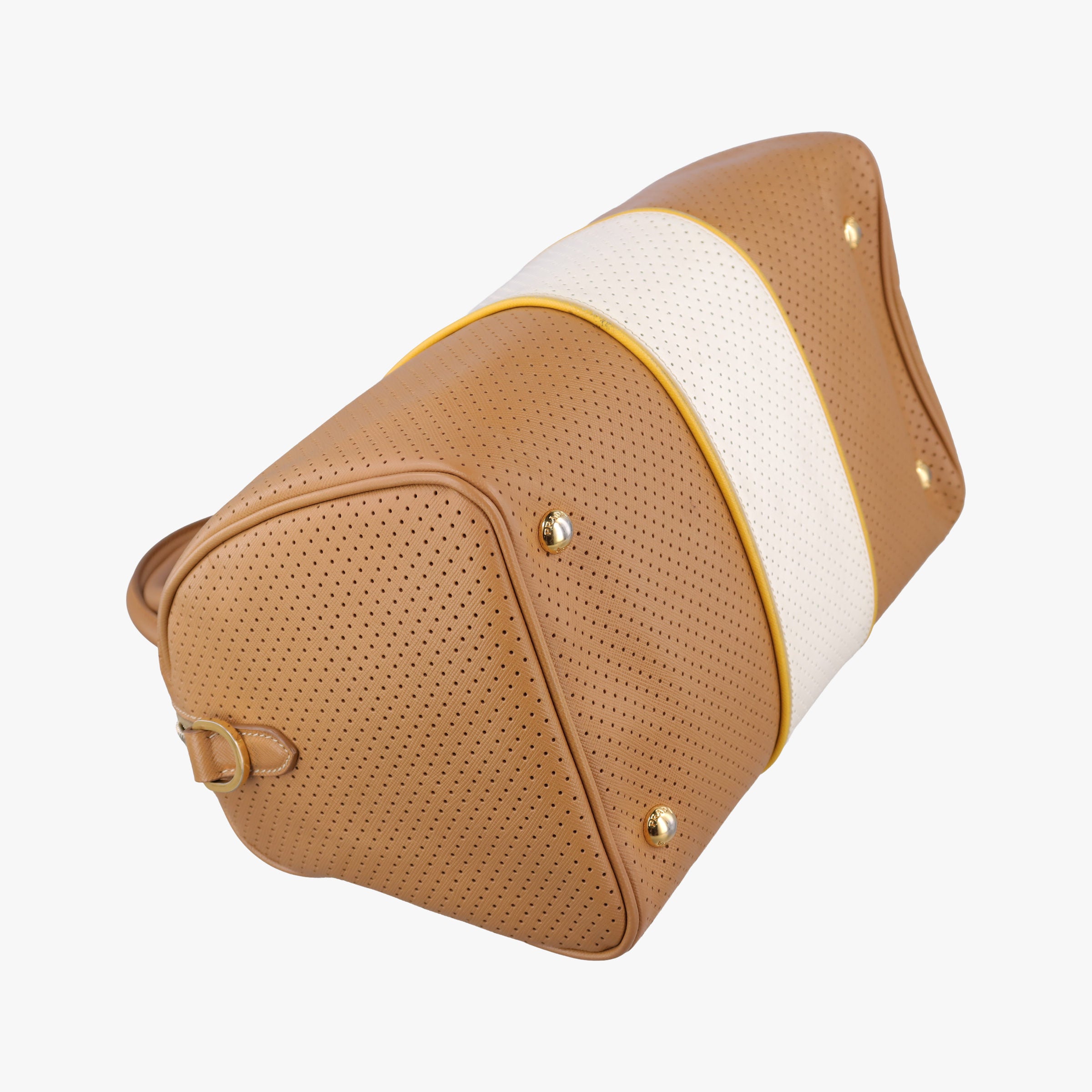 Pre-owned Prada Fori Boston Beige × White leather BL0649 handbag | stylenewstar