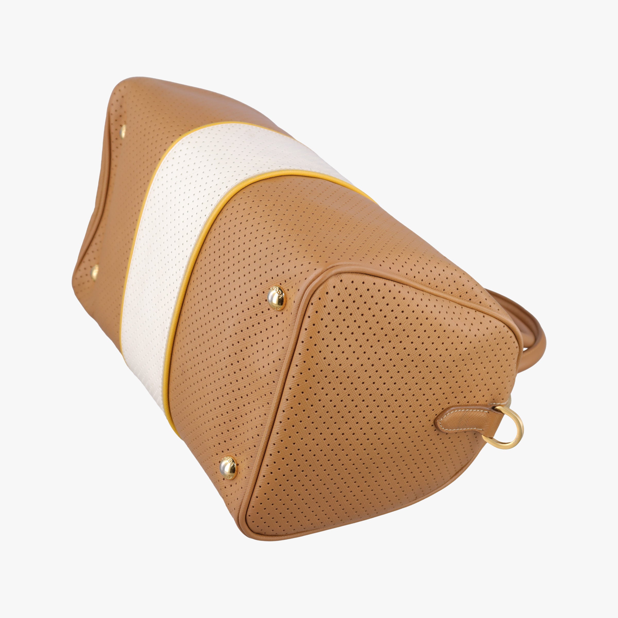 Pre-owned Prada Fori Boston Beige × White leather BL0649 handbag | stylenewstar