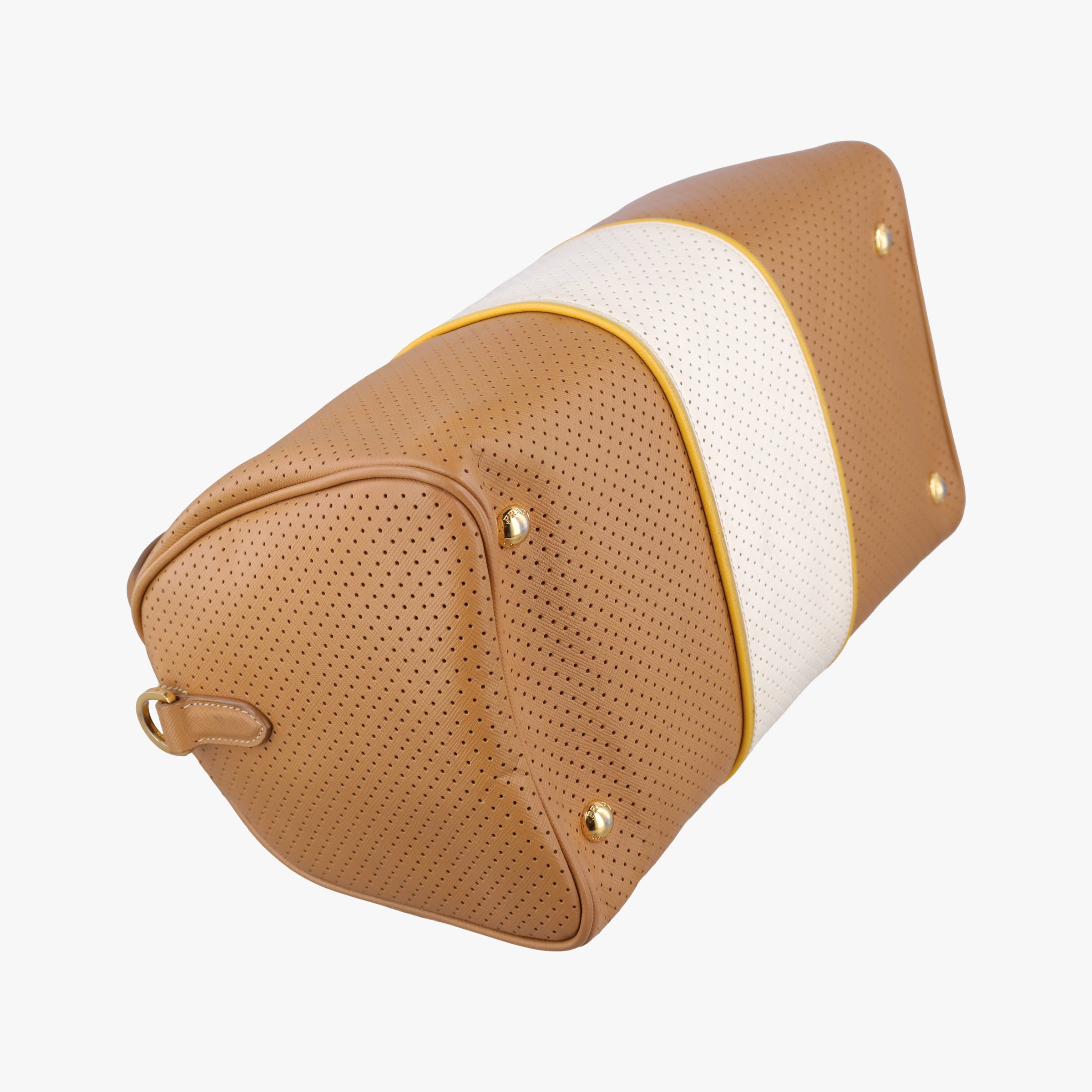 Pre-owned Prada Fori Boston Beige × White leather BL0649 handbag | stylenewstar