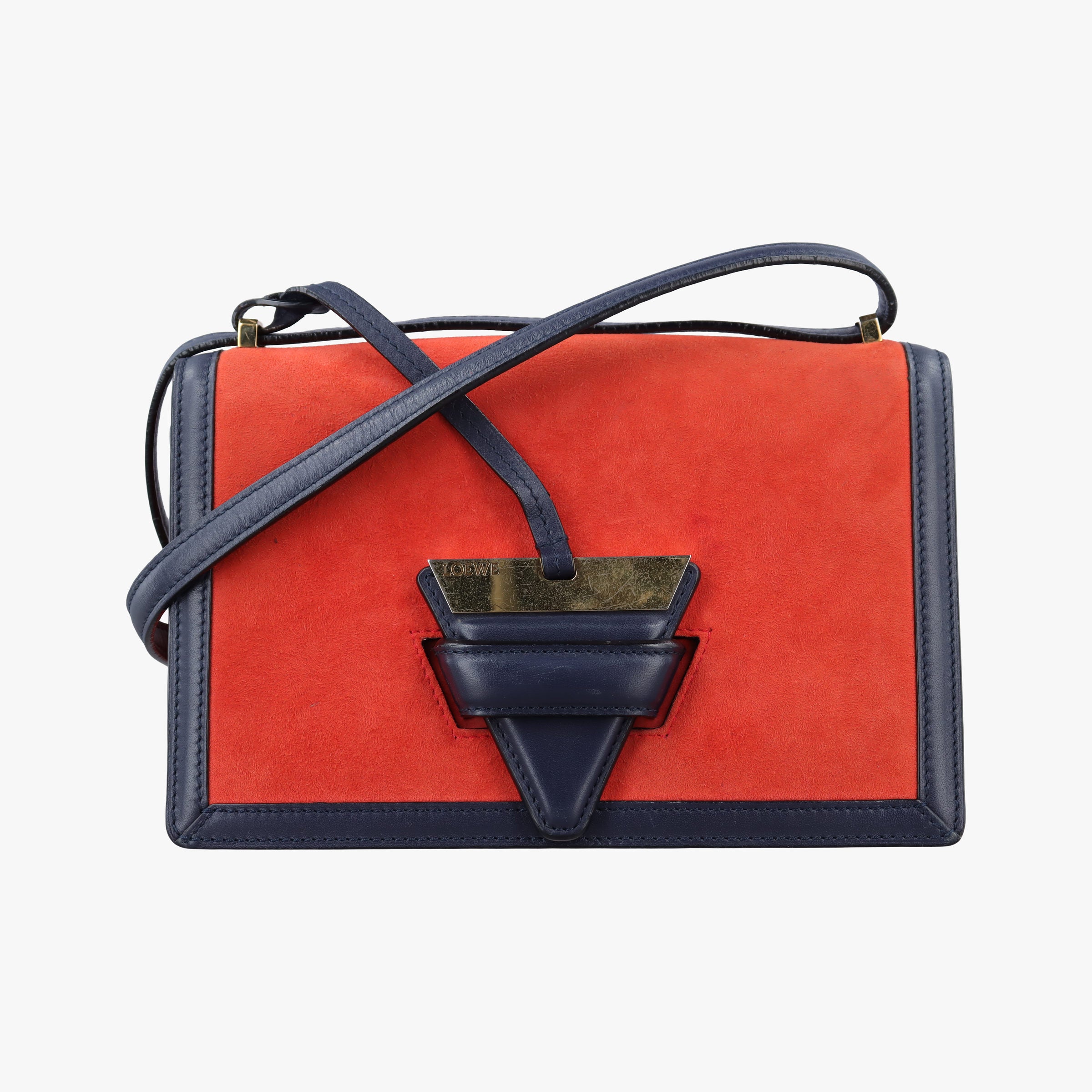 Pre-owned Loewe Barcelona Navy×Red Suede×leather  shoulderbag | stylenewstar
