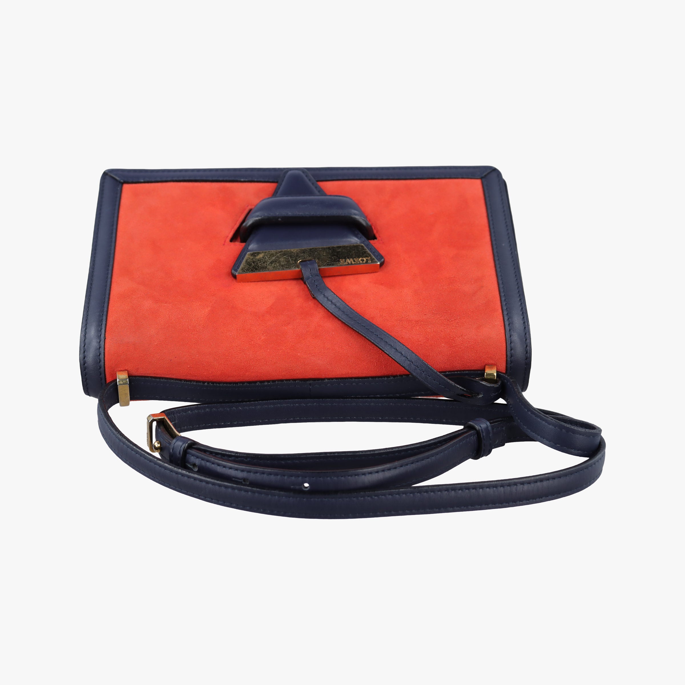 Pre-owned Loewe Barcelona Navy×Red Suede×leather  shoulderbag | stylenewstar