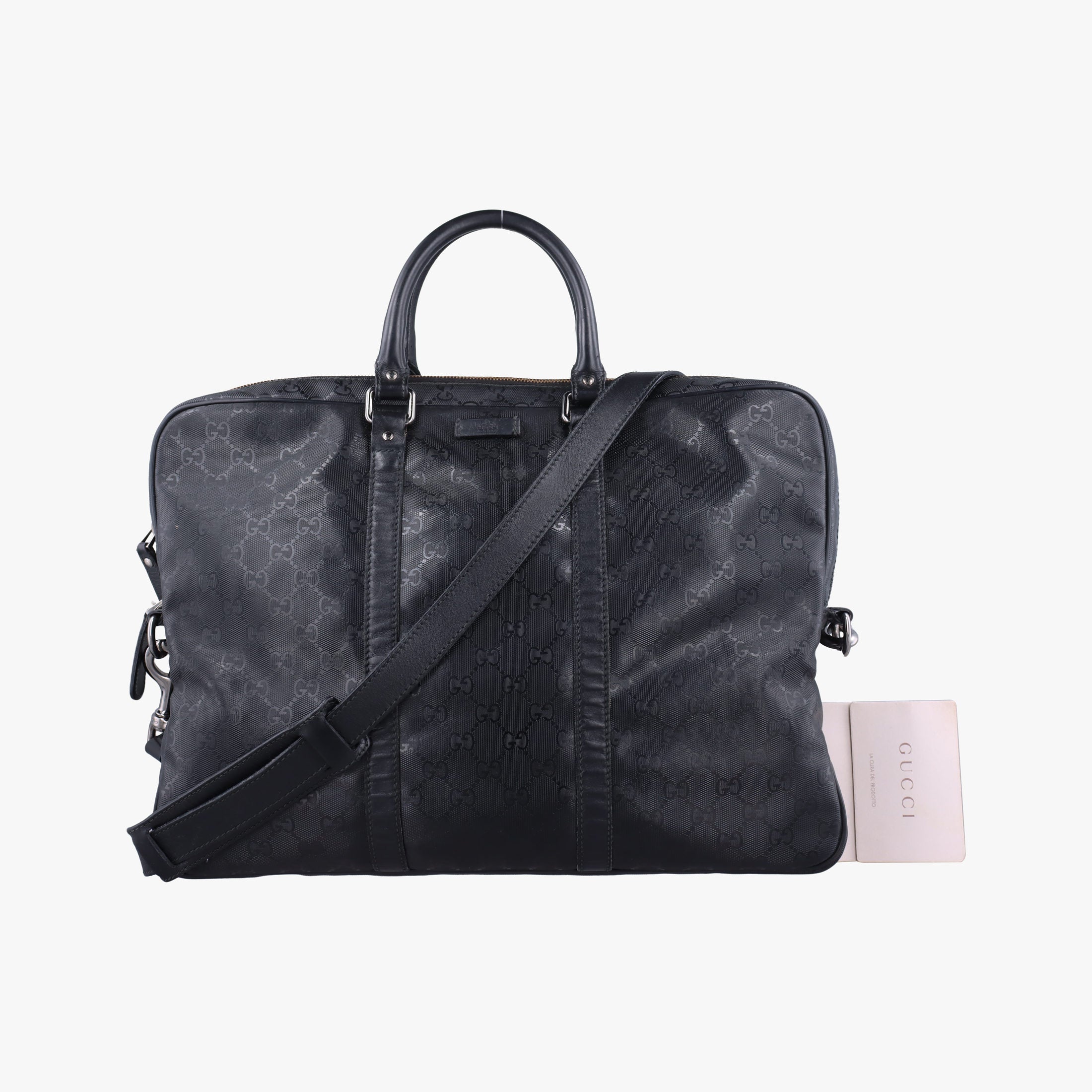 Pre-owned Gucci GG Imprime Briefcase Black PVC coated canvas×Leather 208463 shoulderbag | stylenewstar