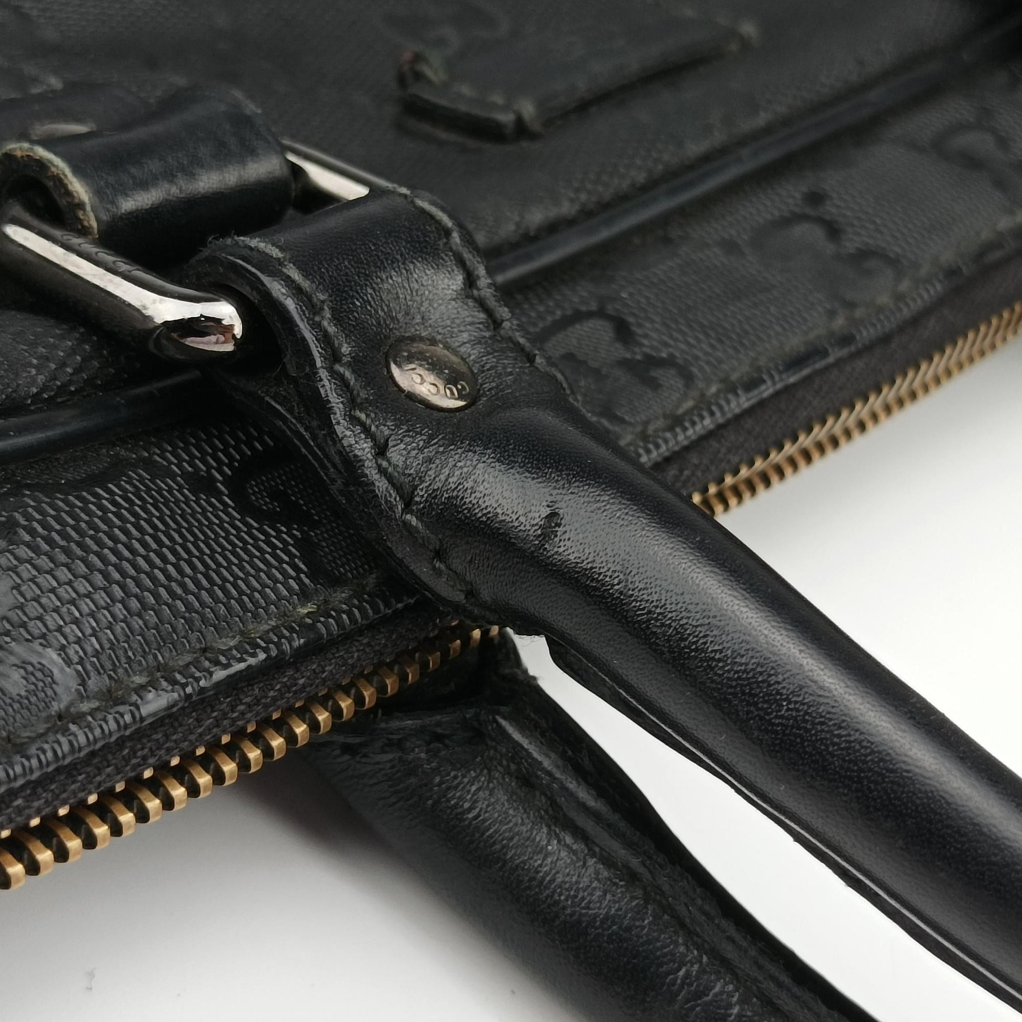 Pre-owned Gucci GG Imprime Briefcase Black PVC coated canvas×Leather 208463 shoulderbag | stylenewstar