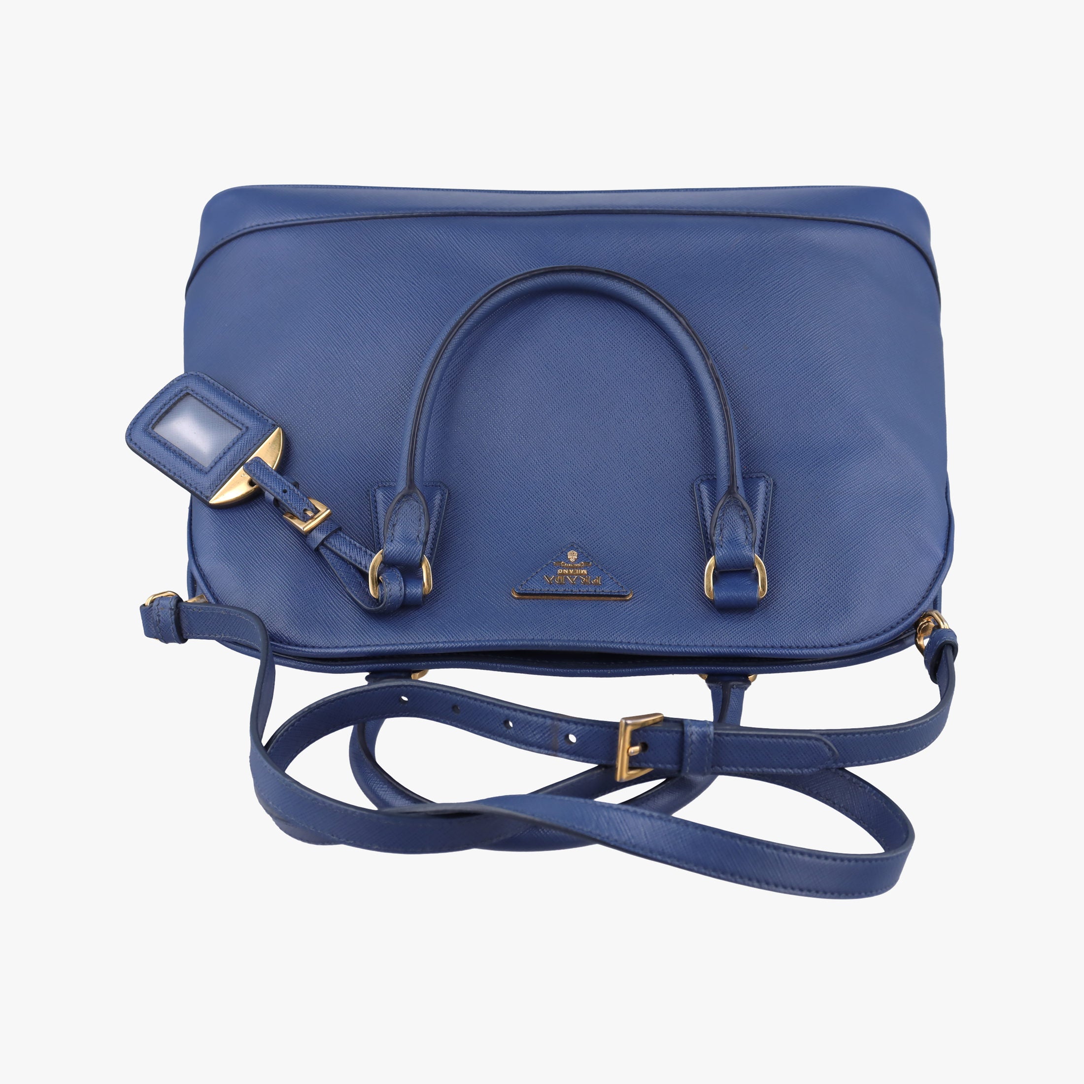 Pre-owned Prada Promenade Blue SAFFIANO Leather BN2558 handbag | stylenewstar