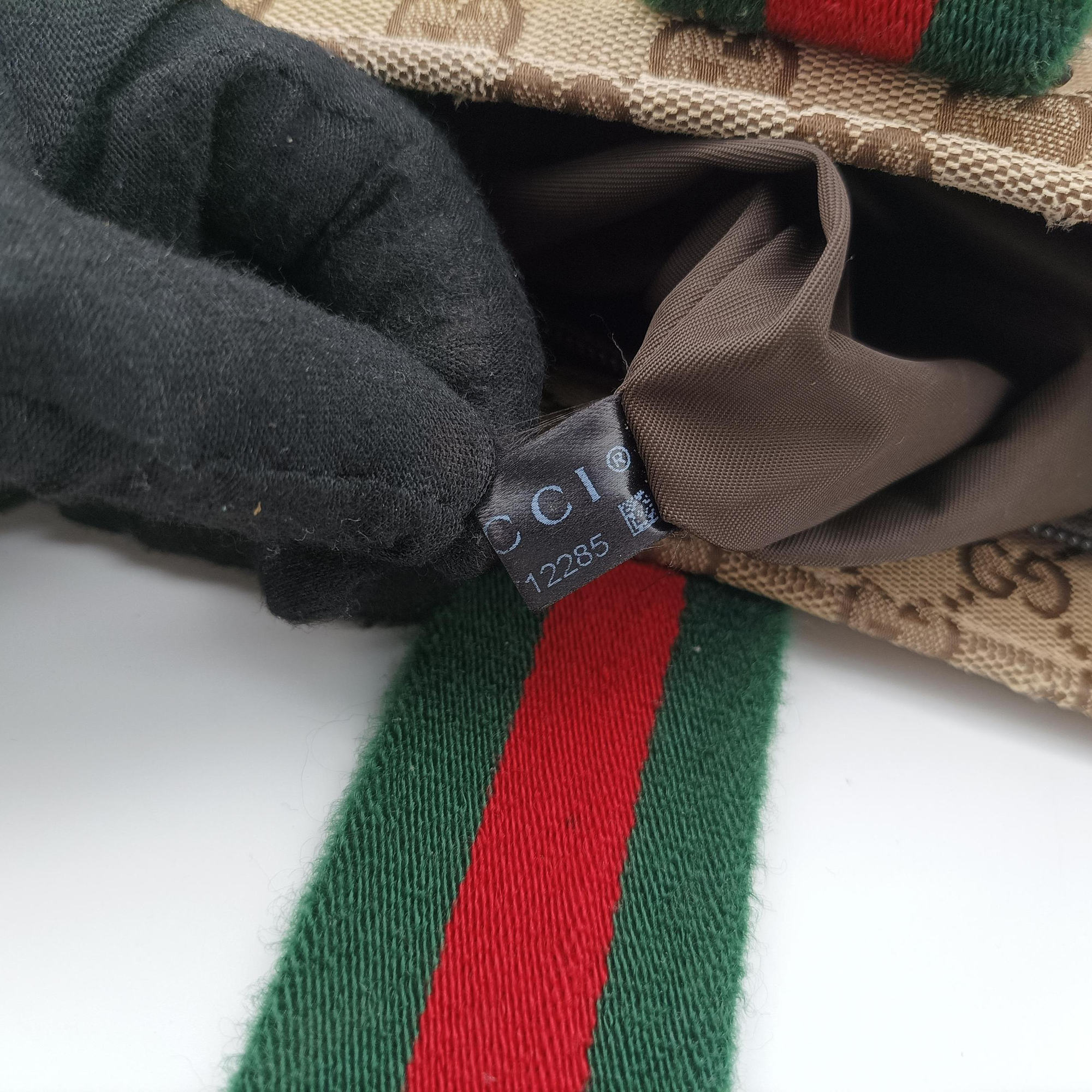 Pre-owned Gucci GG Supreme Sherry Line Beige x Red x Green Canvas×Leather 155524 shoulderbag | stylenewstar