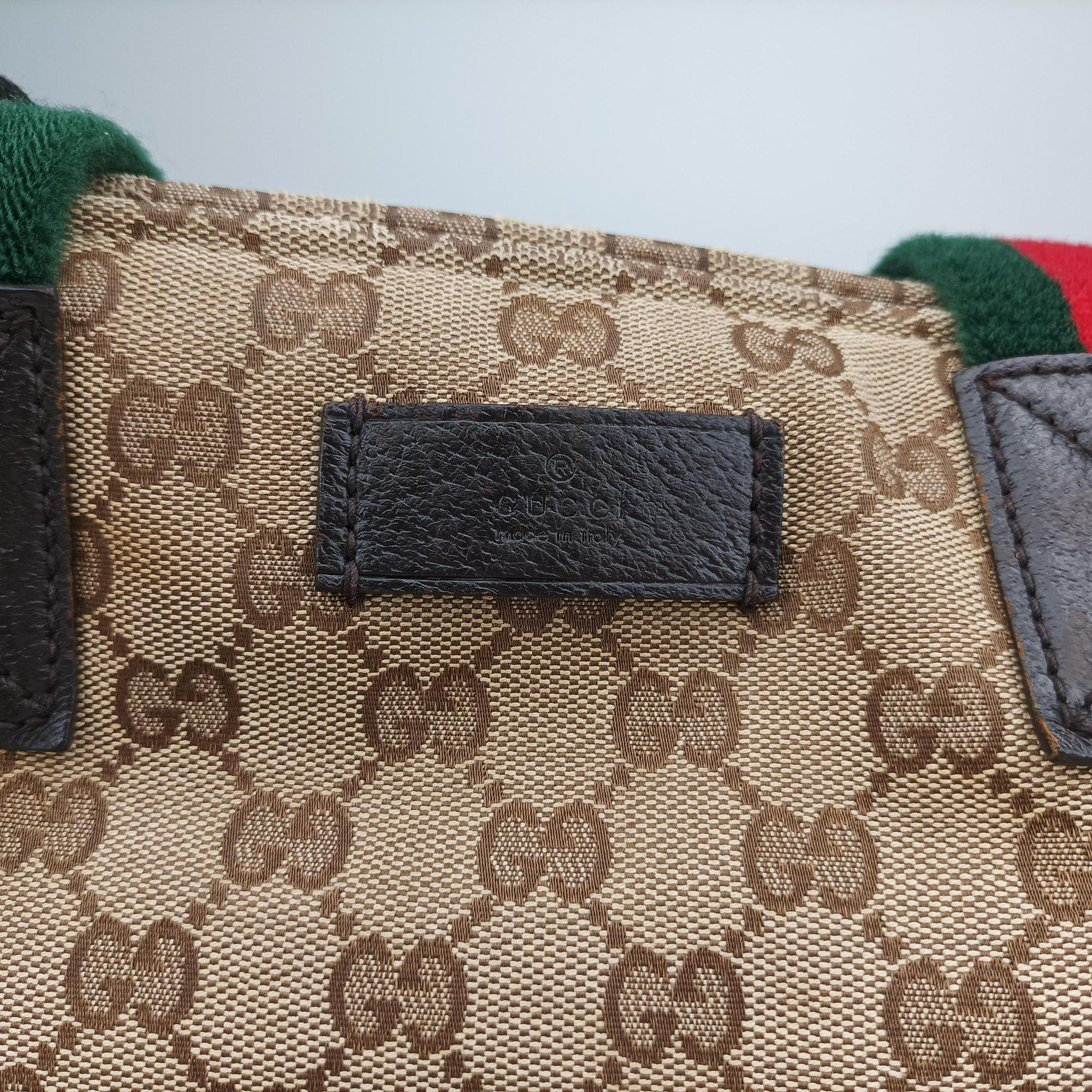 Pre-owned Gucci GG Supreme Sherry Line Beige x Red x Green Canvas×Leather 155524 shoulderbag | stylenewstar