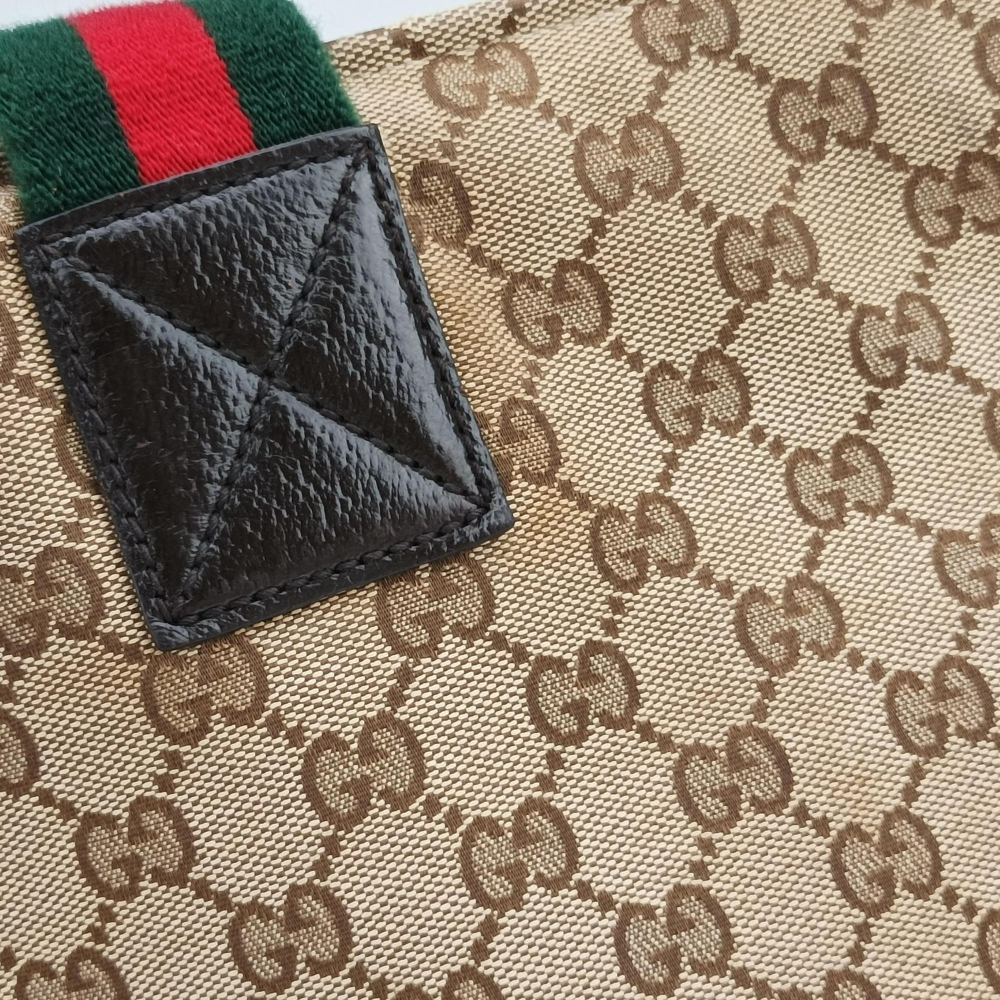 Pre-owned Gucci GG Supreme Sherry Line Beige x Red x Green Canvas×Leather 155524 shoulderbag | stylenewstar