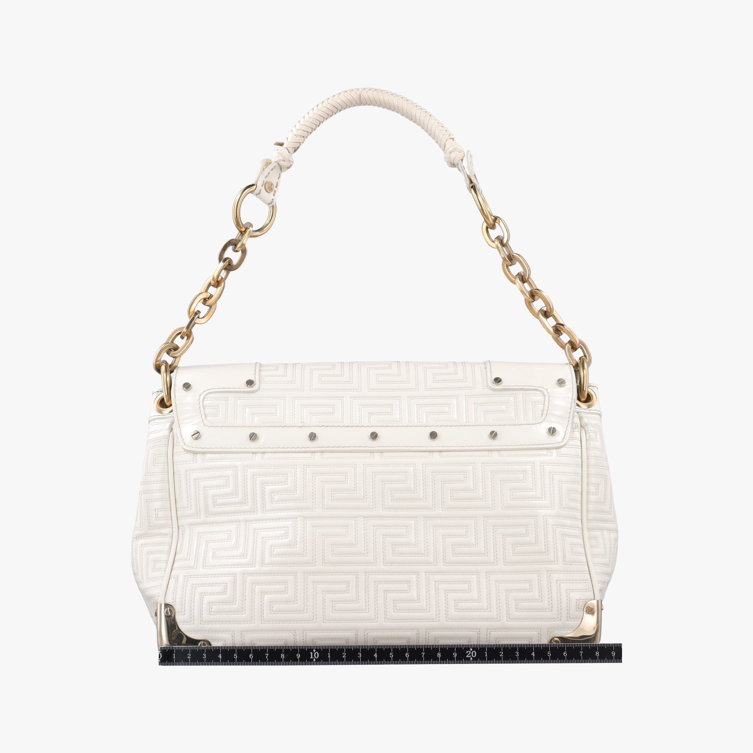 Pre-owned VERSACE Couture thick flap chain White patent  shoulderbag | stylenewstar