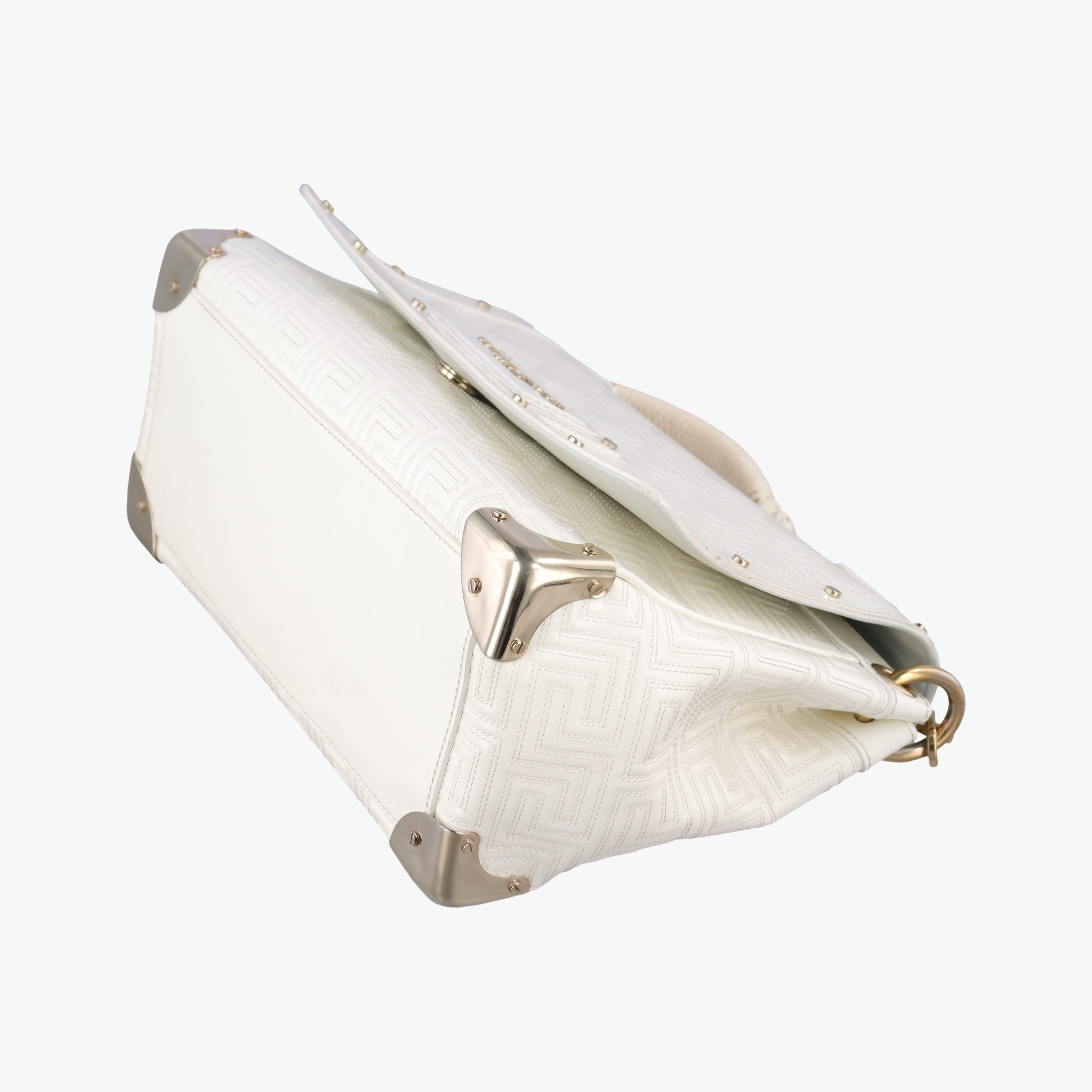 Pre-owned VERSACE Couture thick flap chain White patent  shoulderbag | stylenewstar