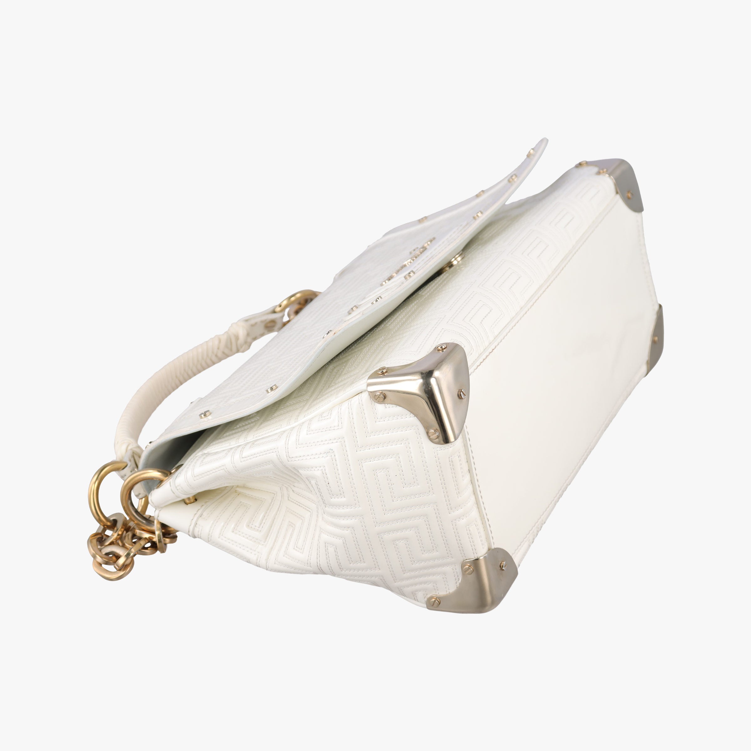 Pre-owned VERSACE Couture thick flap chain White patent  shoulderbag | stylenewstar